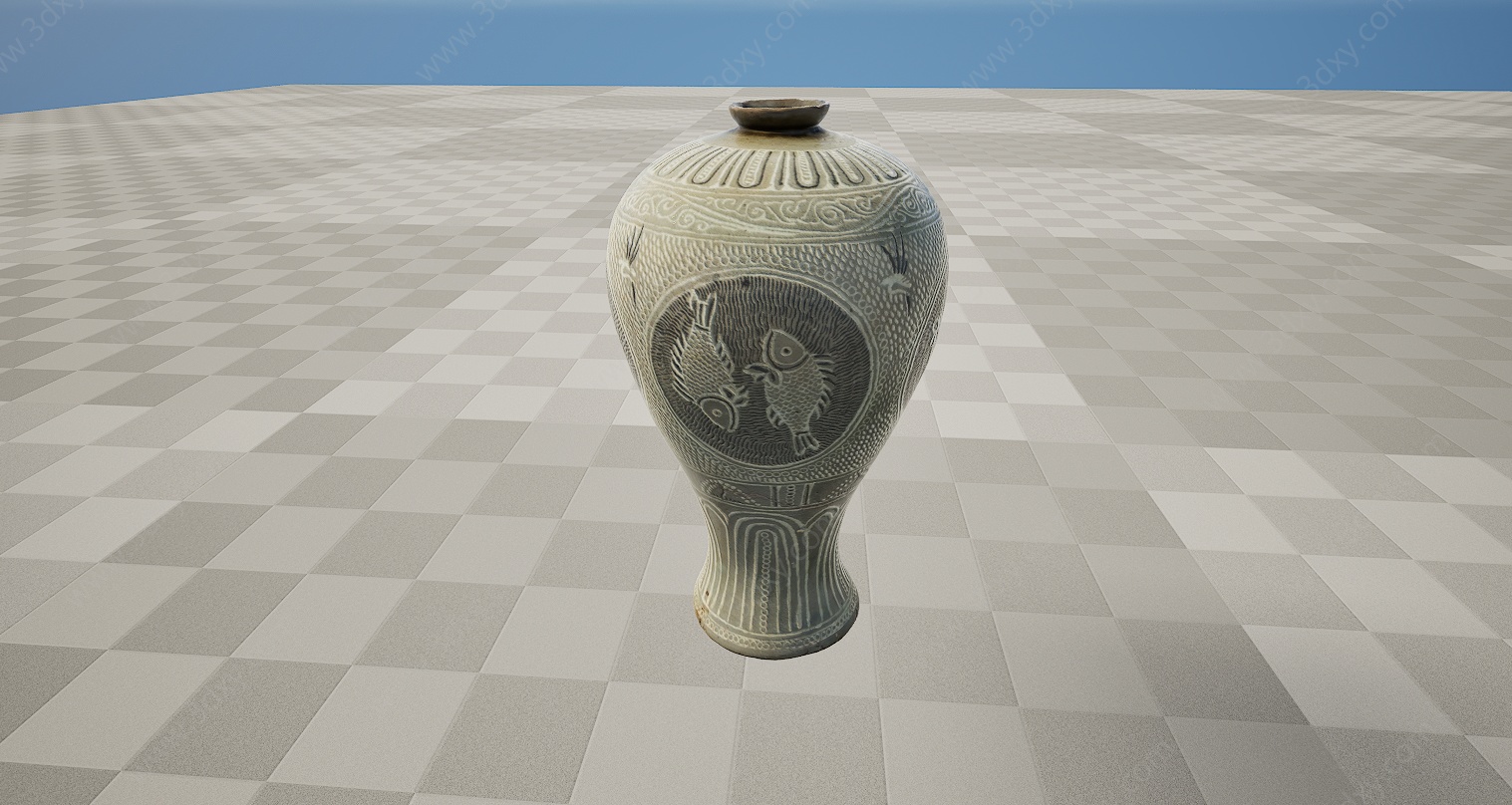 文物陶瓷瓷器青釉梅瓶3D模型