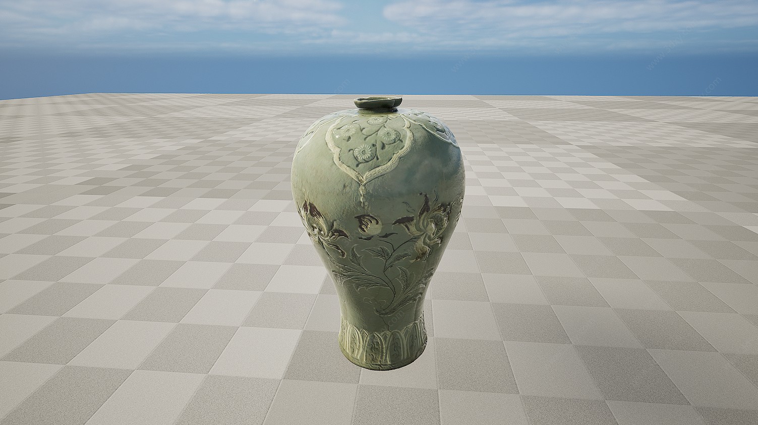 文物陶瓷瓷器青釉花瓶3D模型