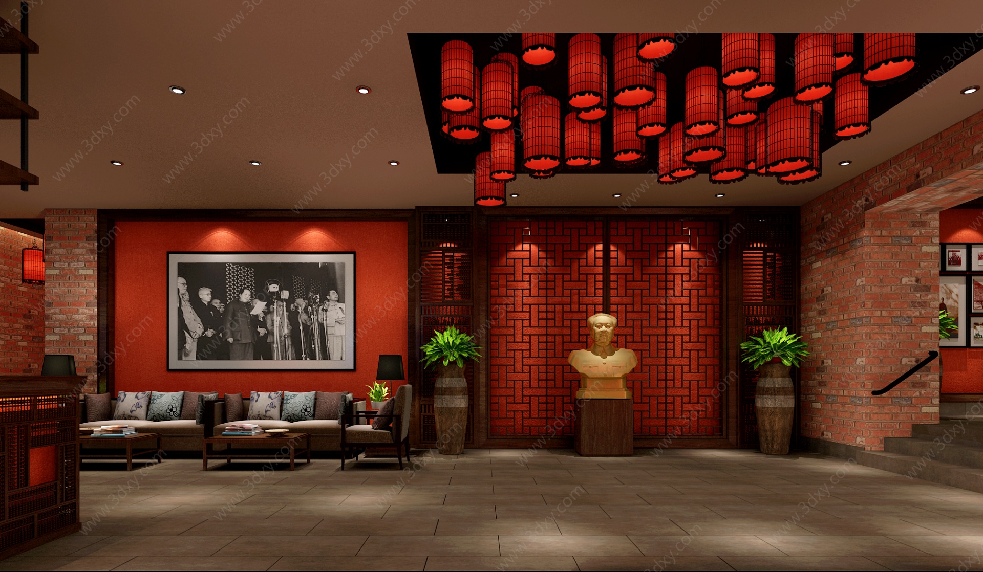 中式中餐厅大厅3D模型