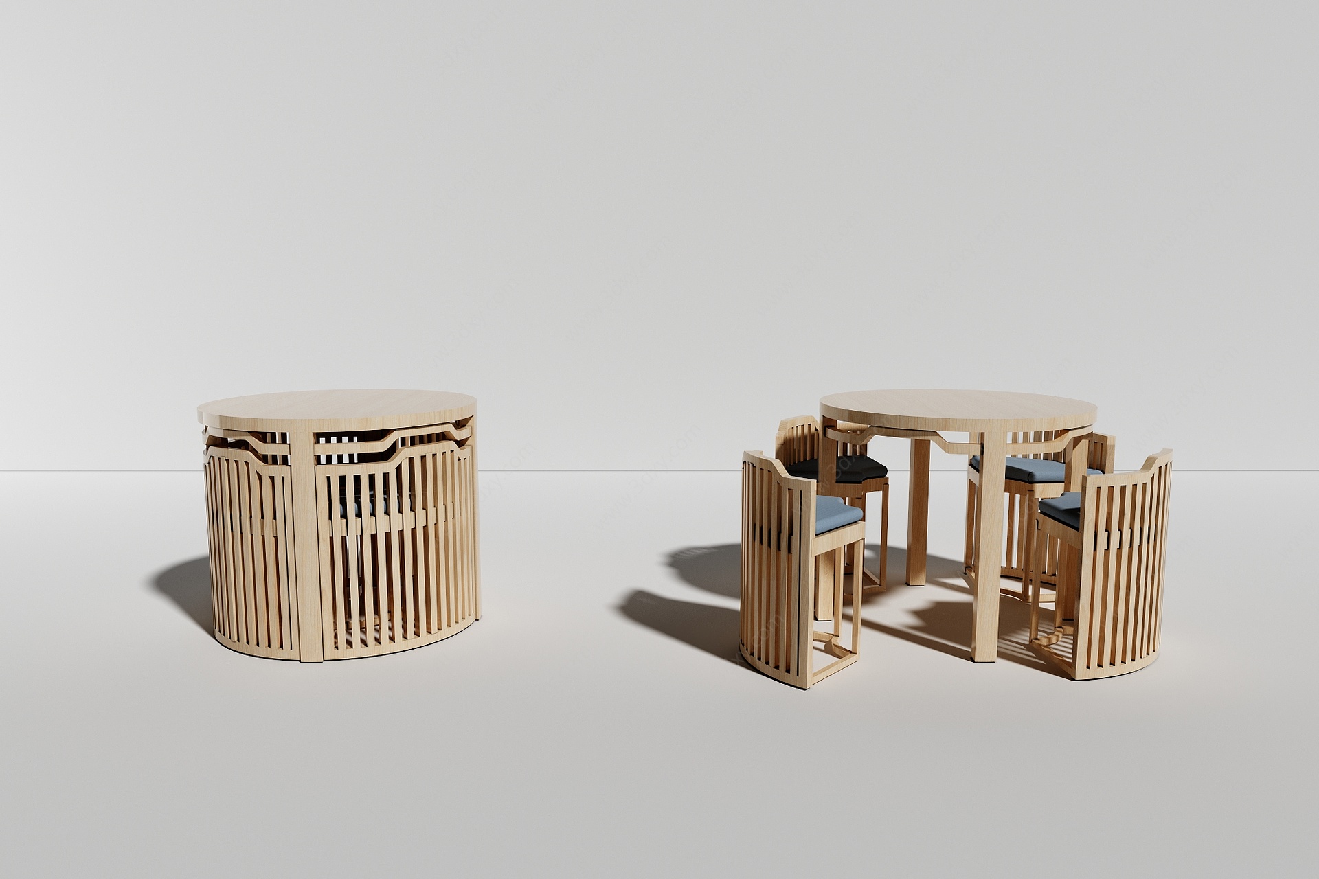 现代木质洽谈园桌椅3D模型