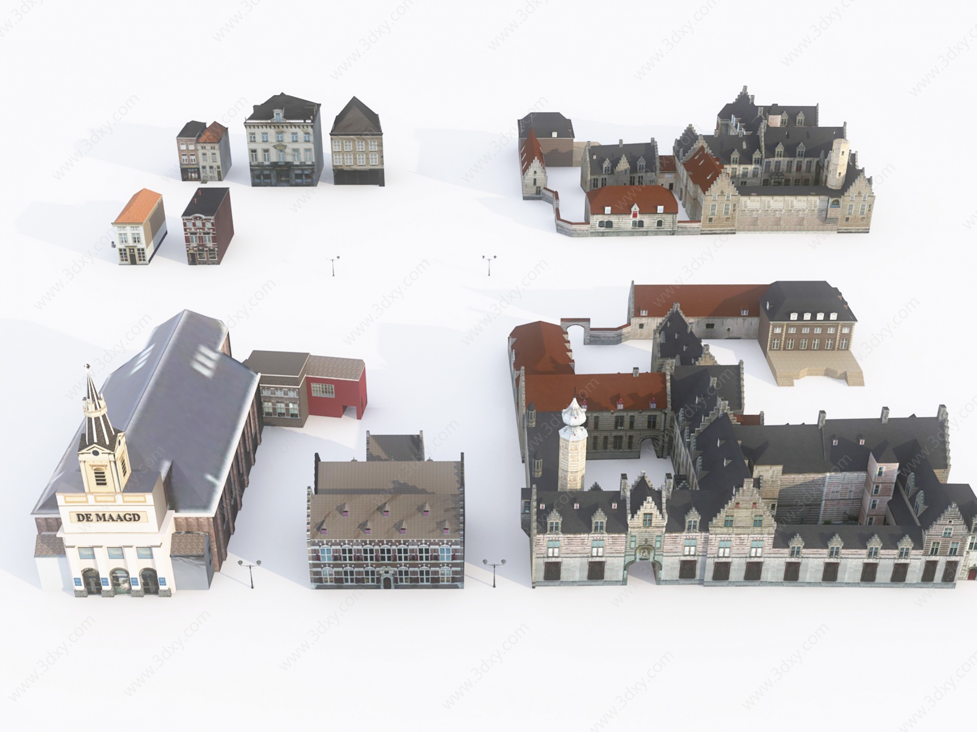 简欧独栋别墅组合3D模型