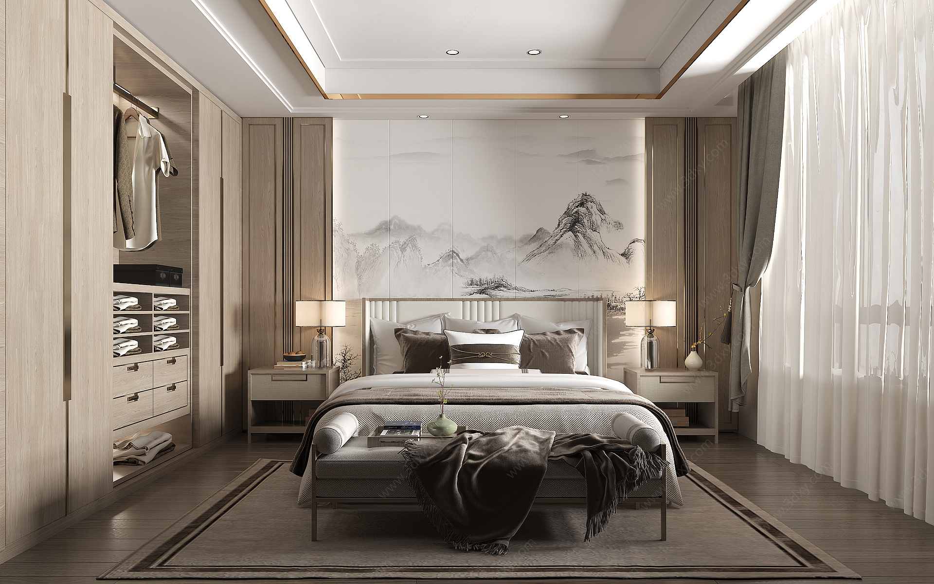 新中式家居卧室家装3D模型