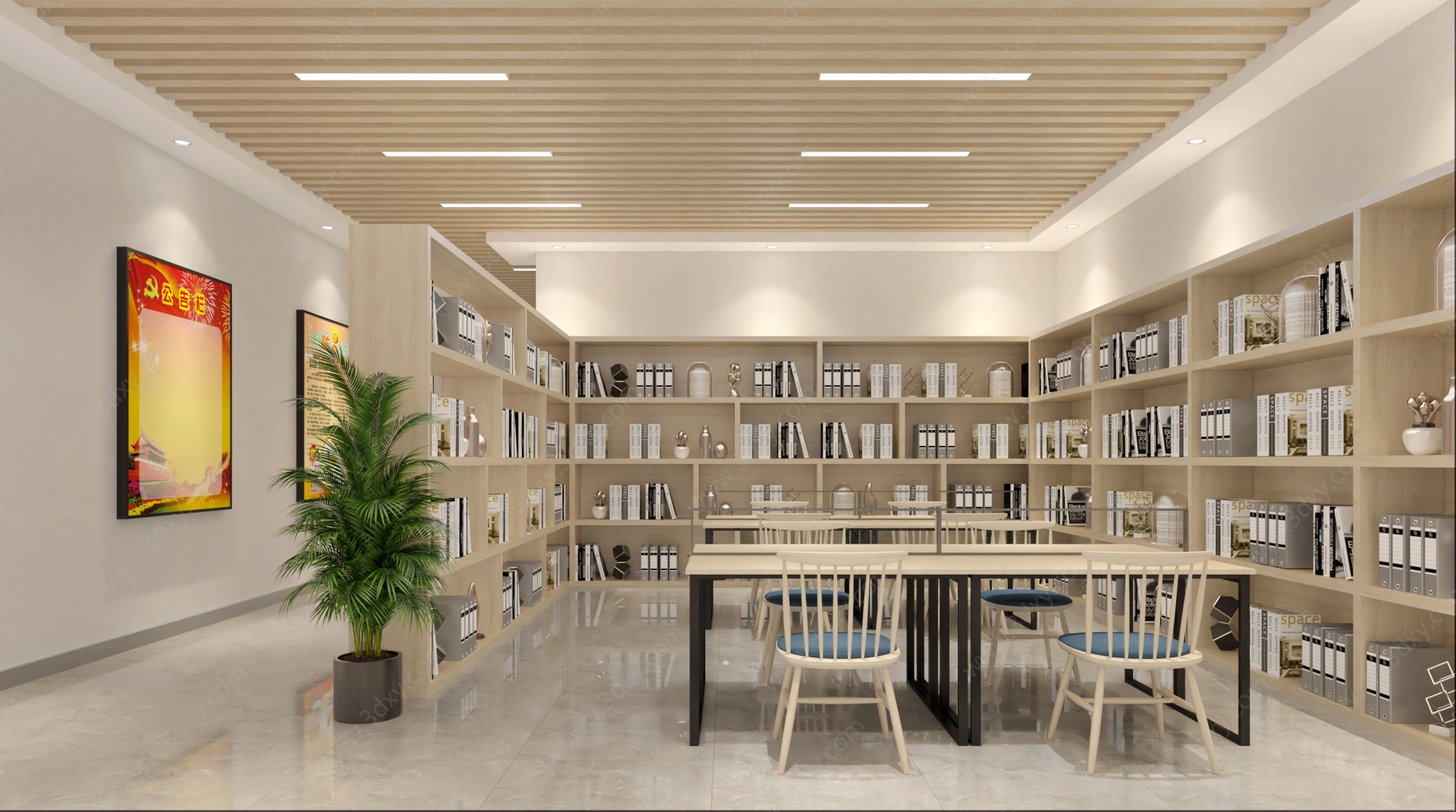 现代图书馆阅览室3D模型