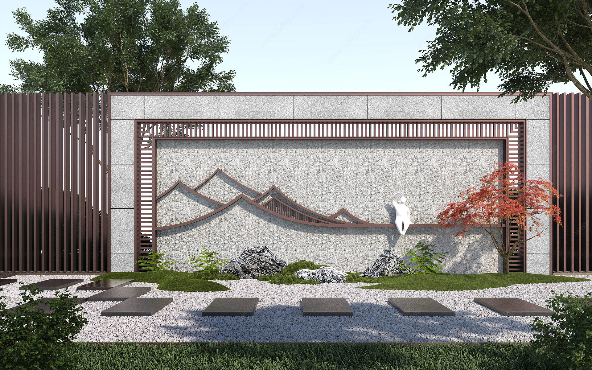 新中式院墙景墙3D模型