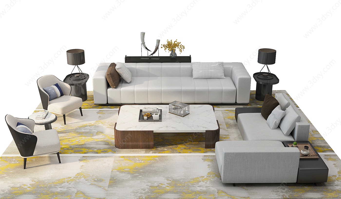 现代方块沙发茶几组合3D模型