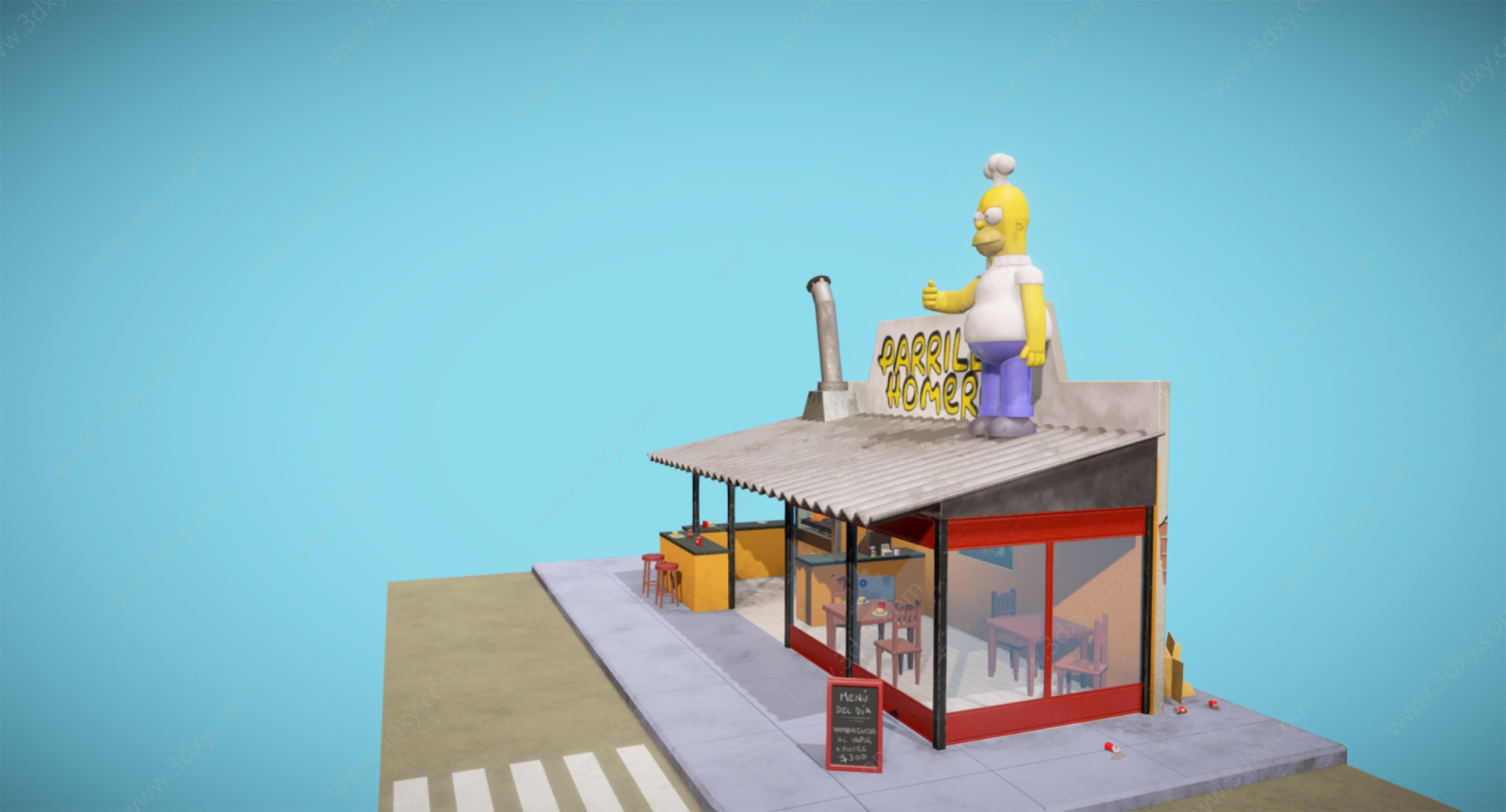 现代卡通烧烤店3D模型