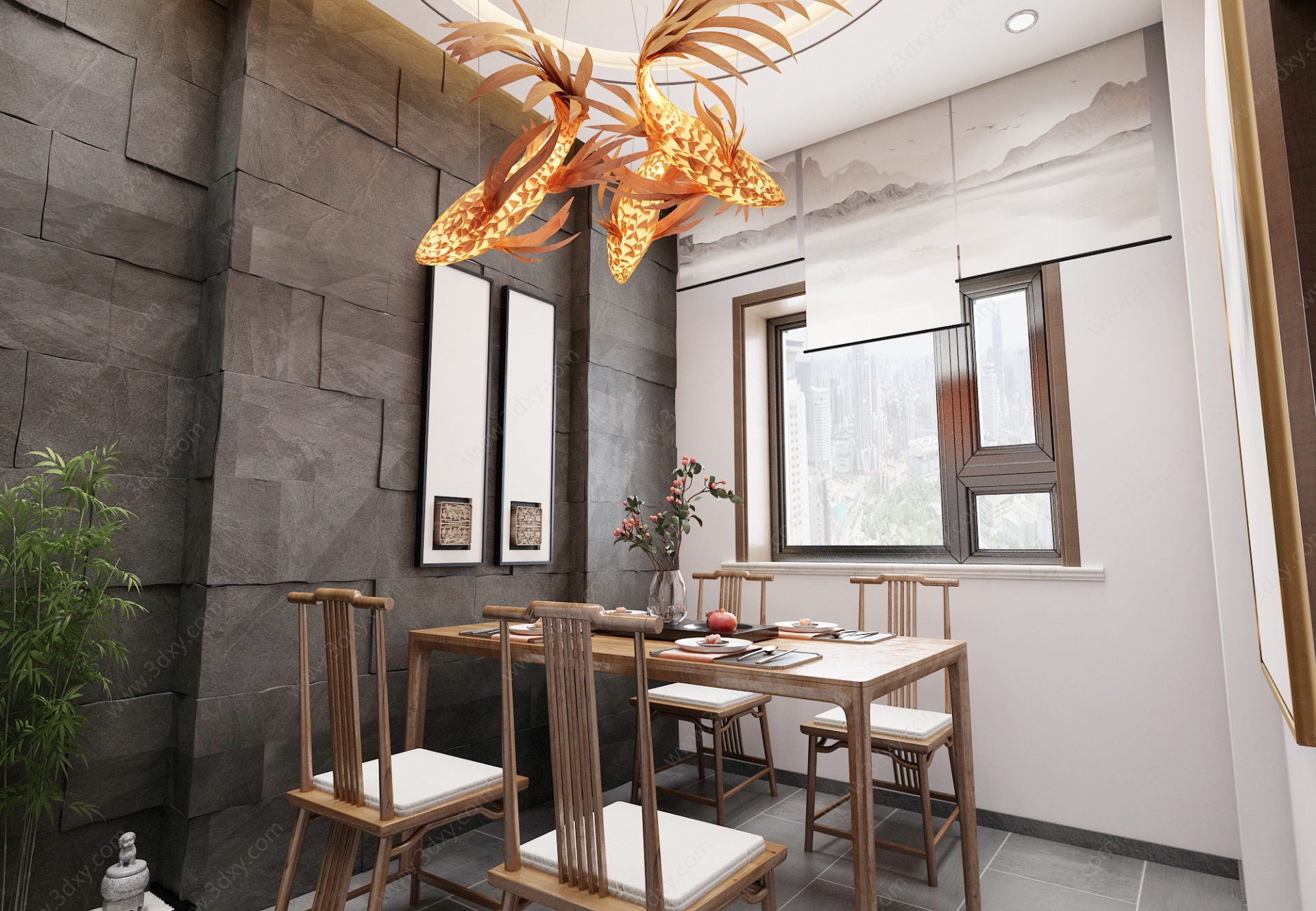 新中式中餐厅小包厢3D模型