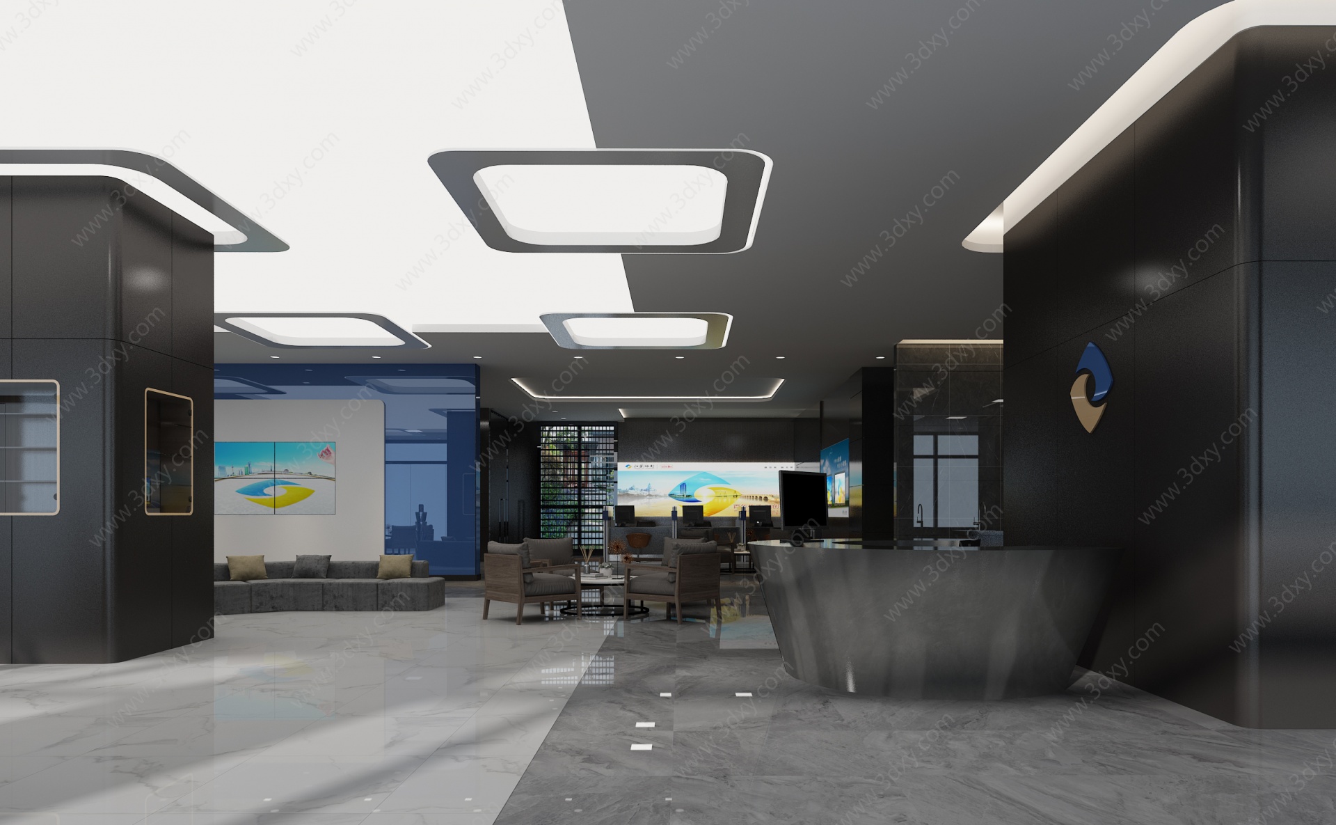 现代银行休息厅3D模型