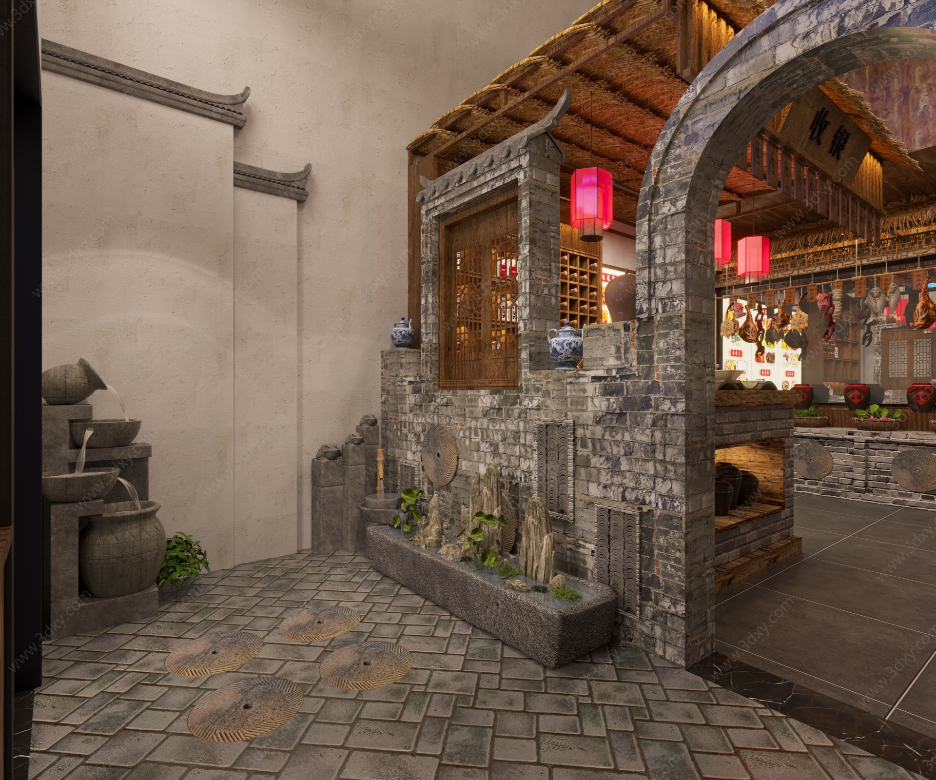 中式复古年代感餐厅3D模型