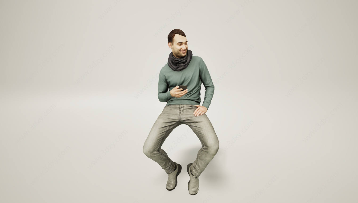 坐姿聊天戴围巾的男人3D模型