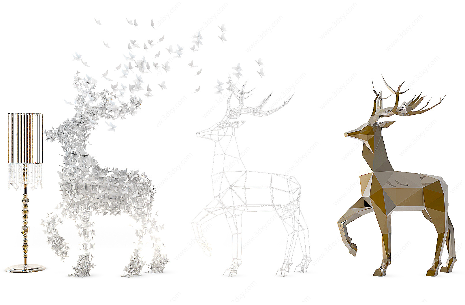 现代鹿型蝴蝶摆件3D模型