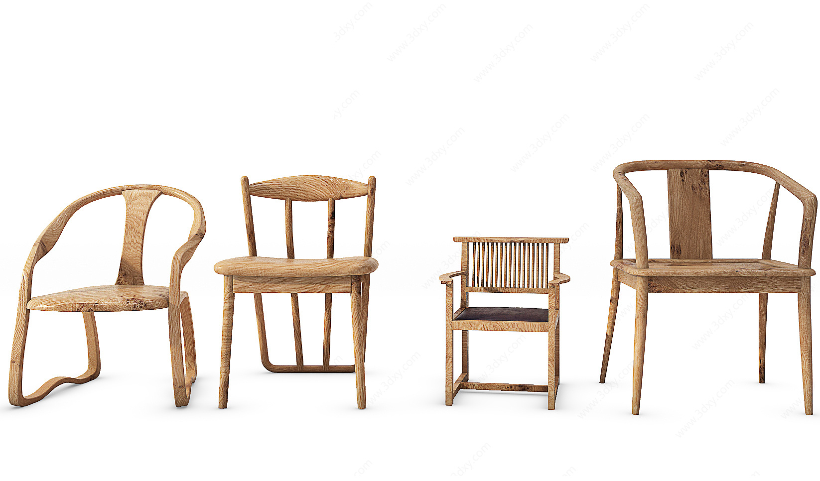 中式实木椅子组合3D模型
