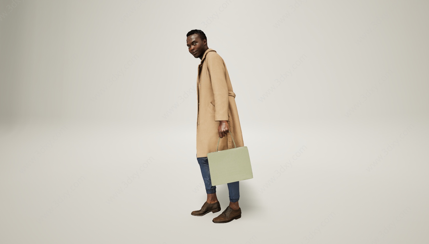 逛街购物的风衣黑人男人3D模型
