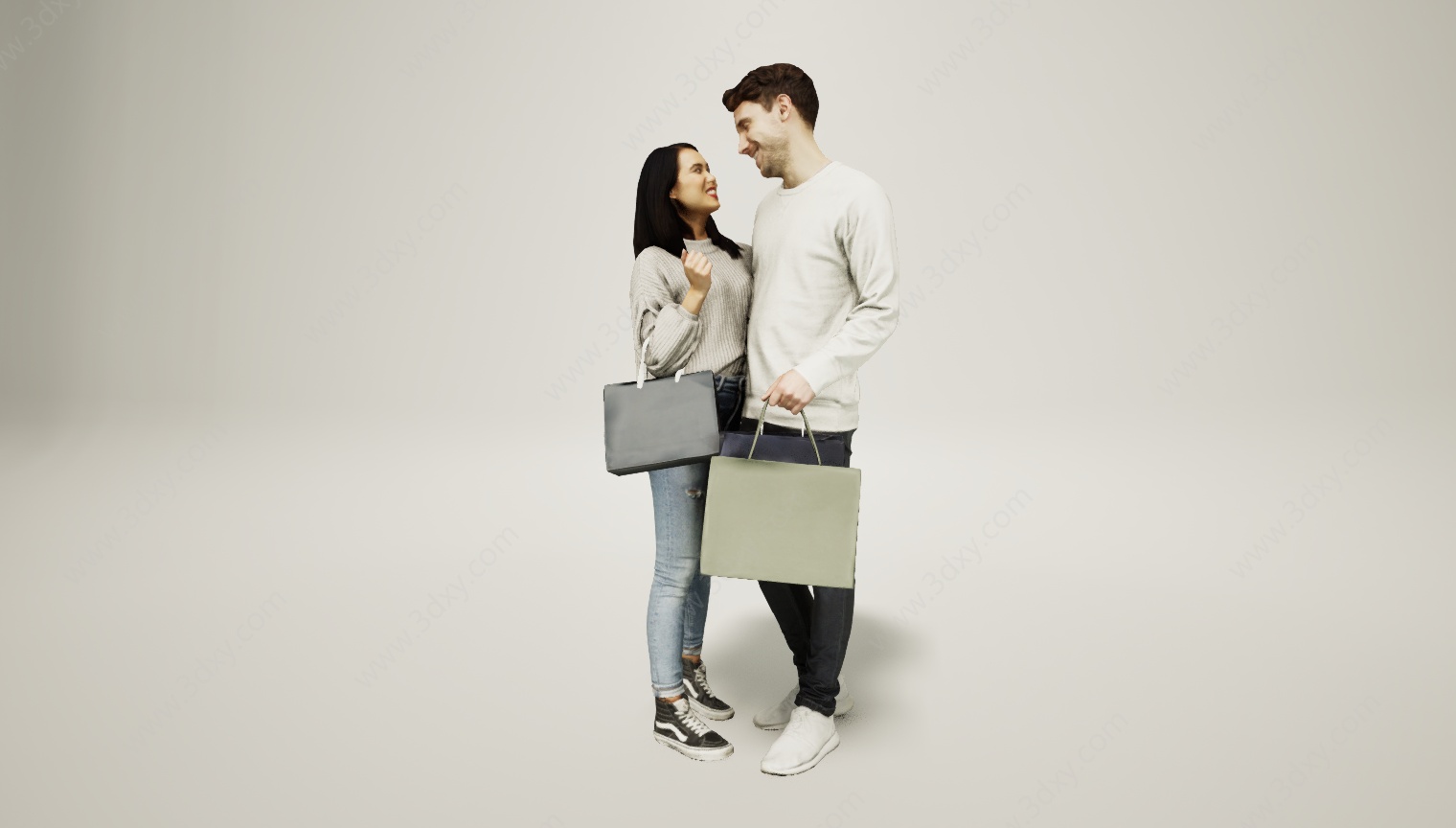 逛街购物的情侣3D模型