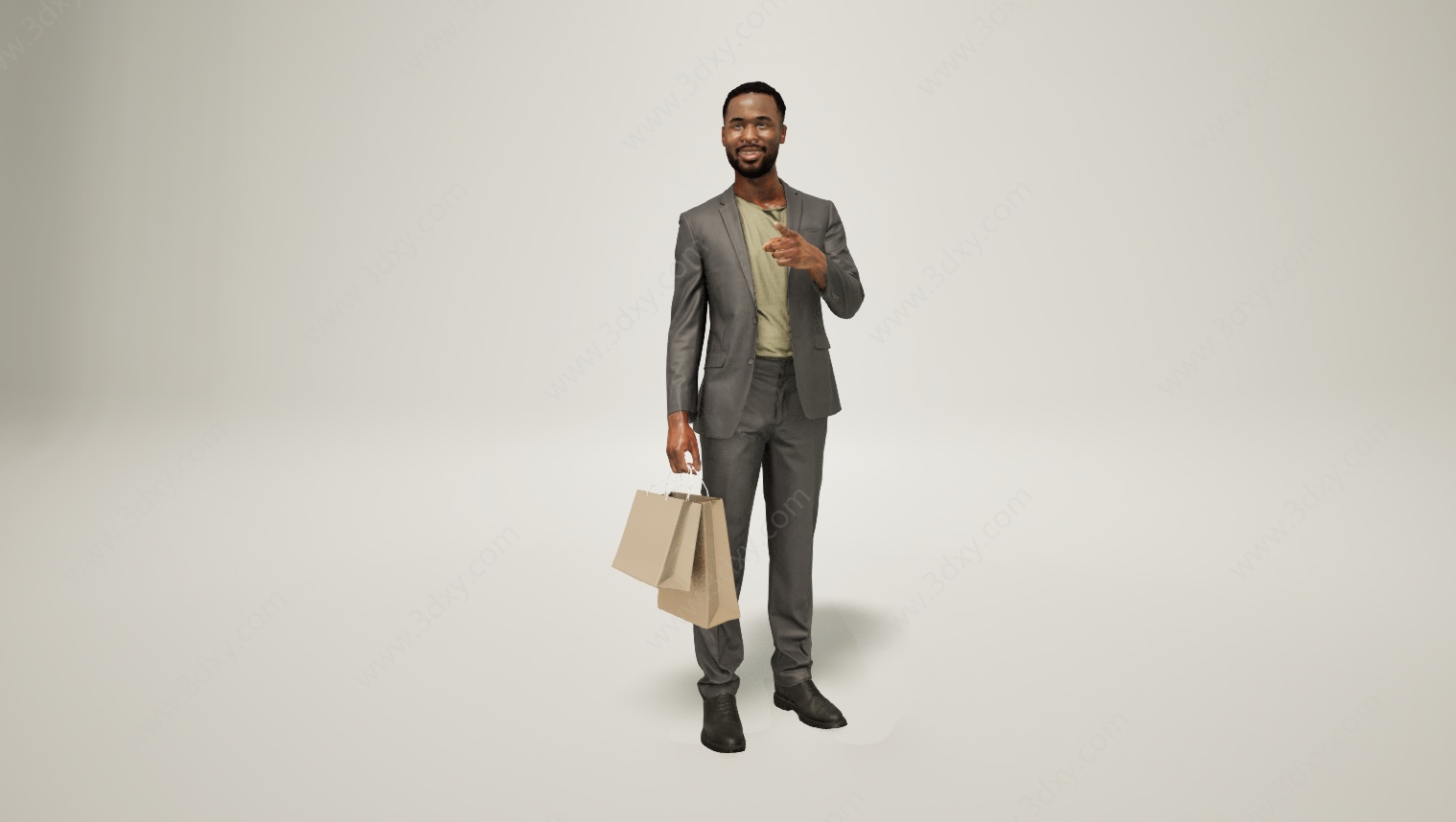 逛街购物的西装黑人男人3D模型