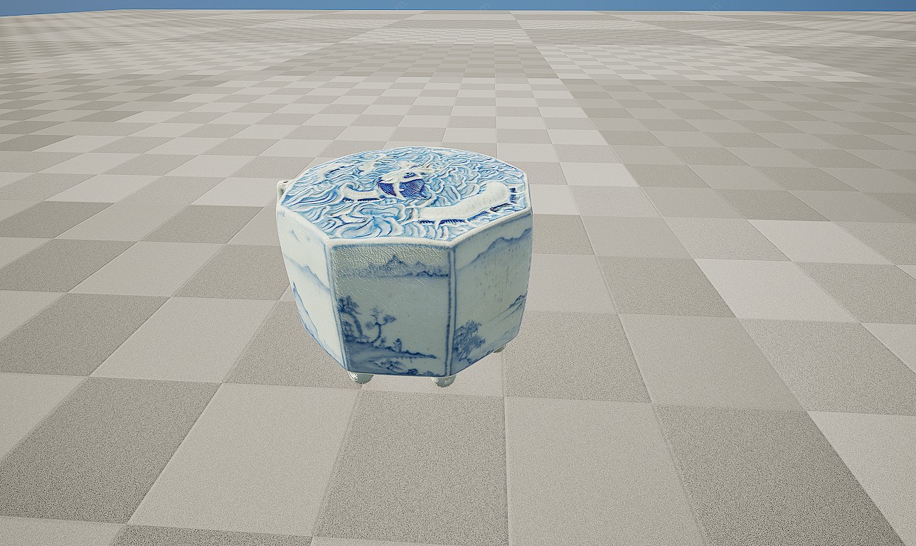 文物瓷器青花瓷凳3D模型