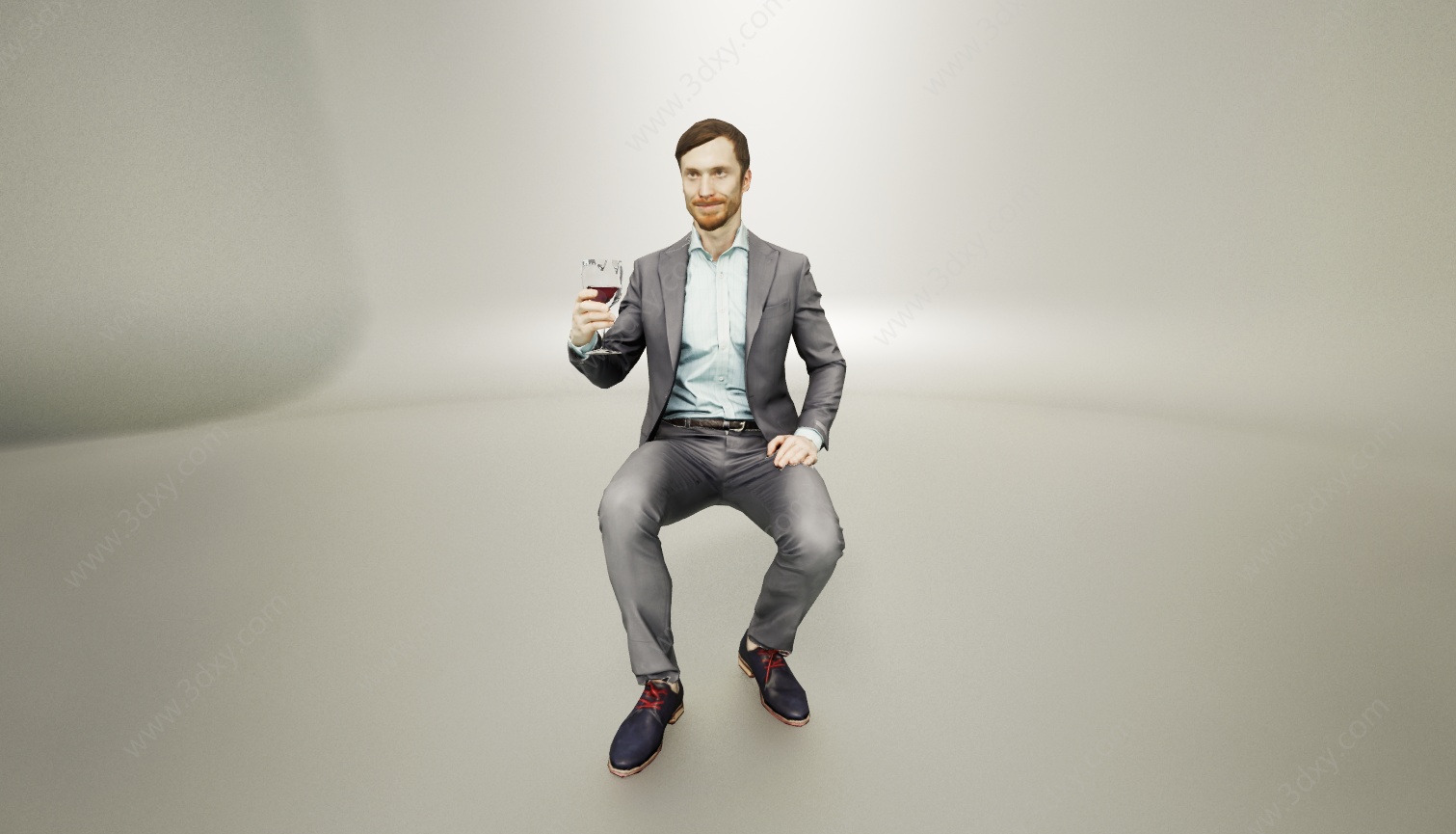 坐姿喝酒男人3D模型
