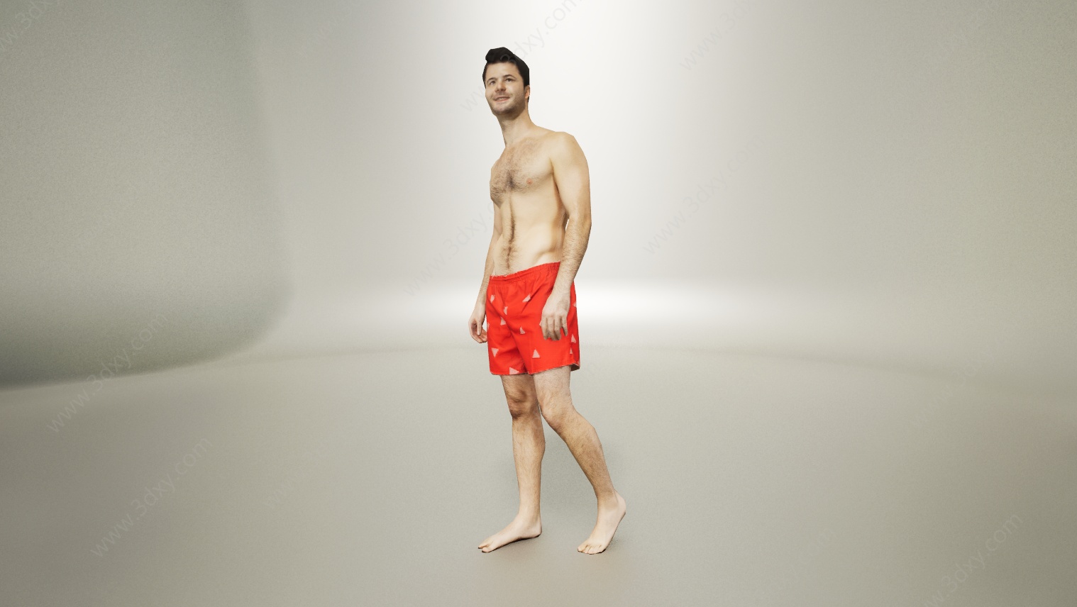 光膀子沙滩裤男人3D模型