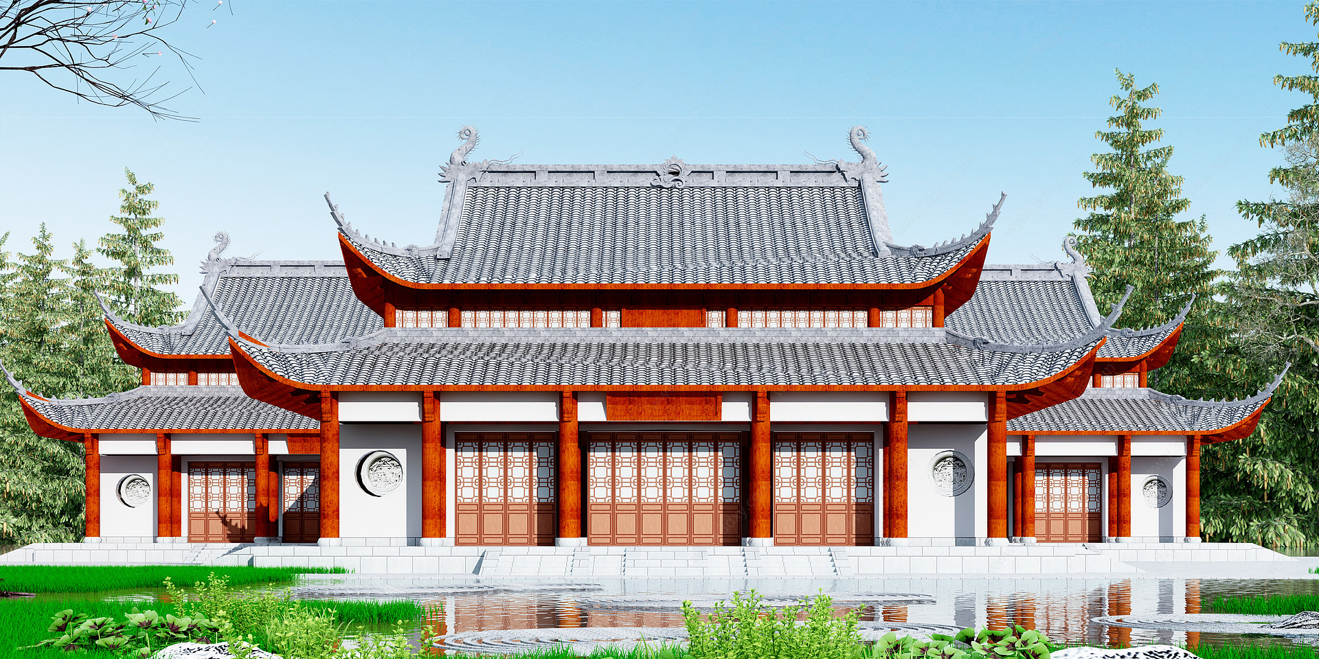中式古代建筑楼宇3D模型