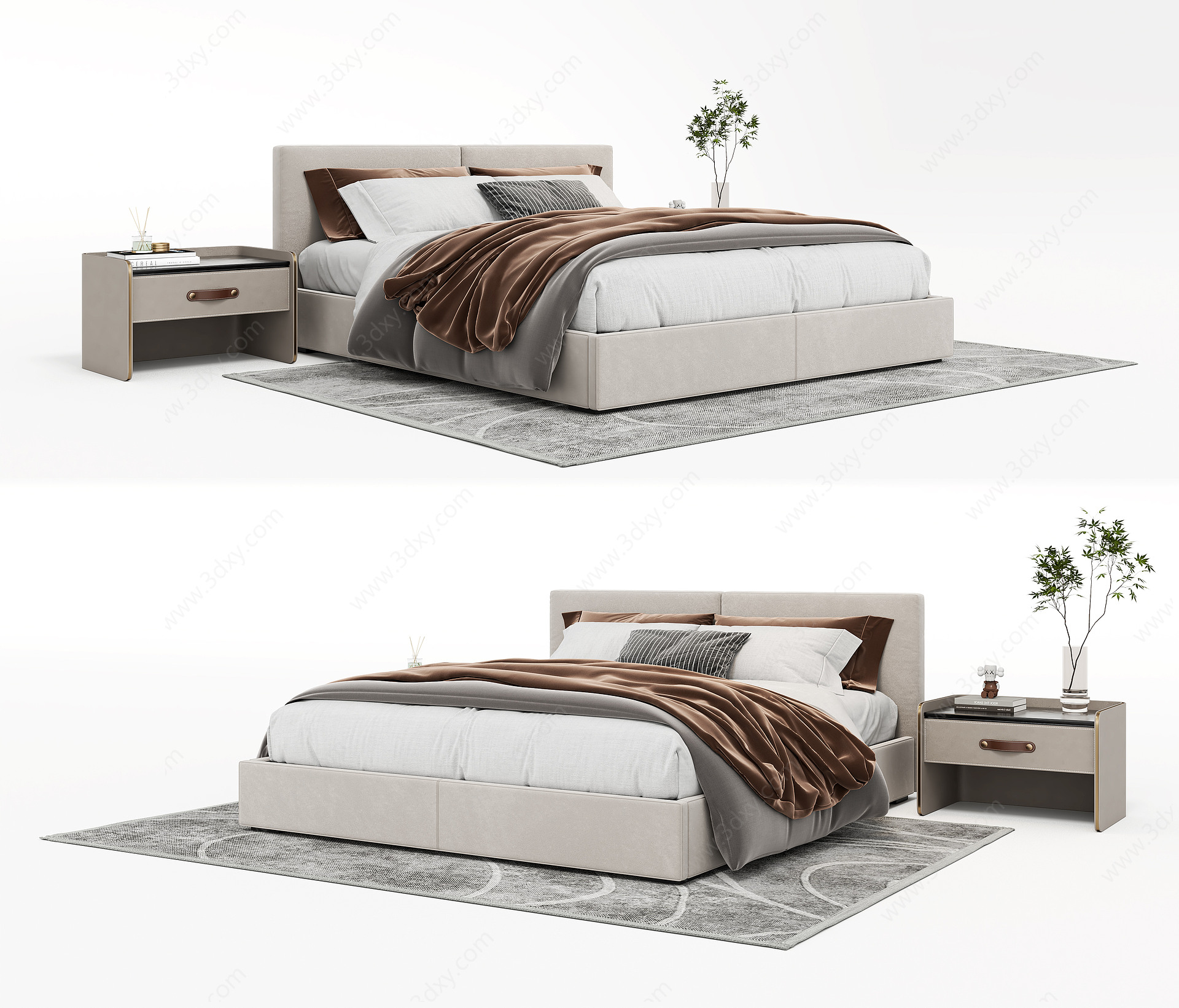 北欧现代简约双人软包床3D模型