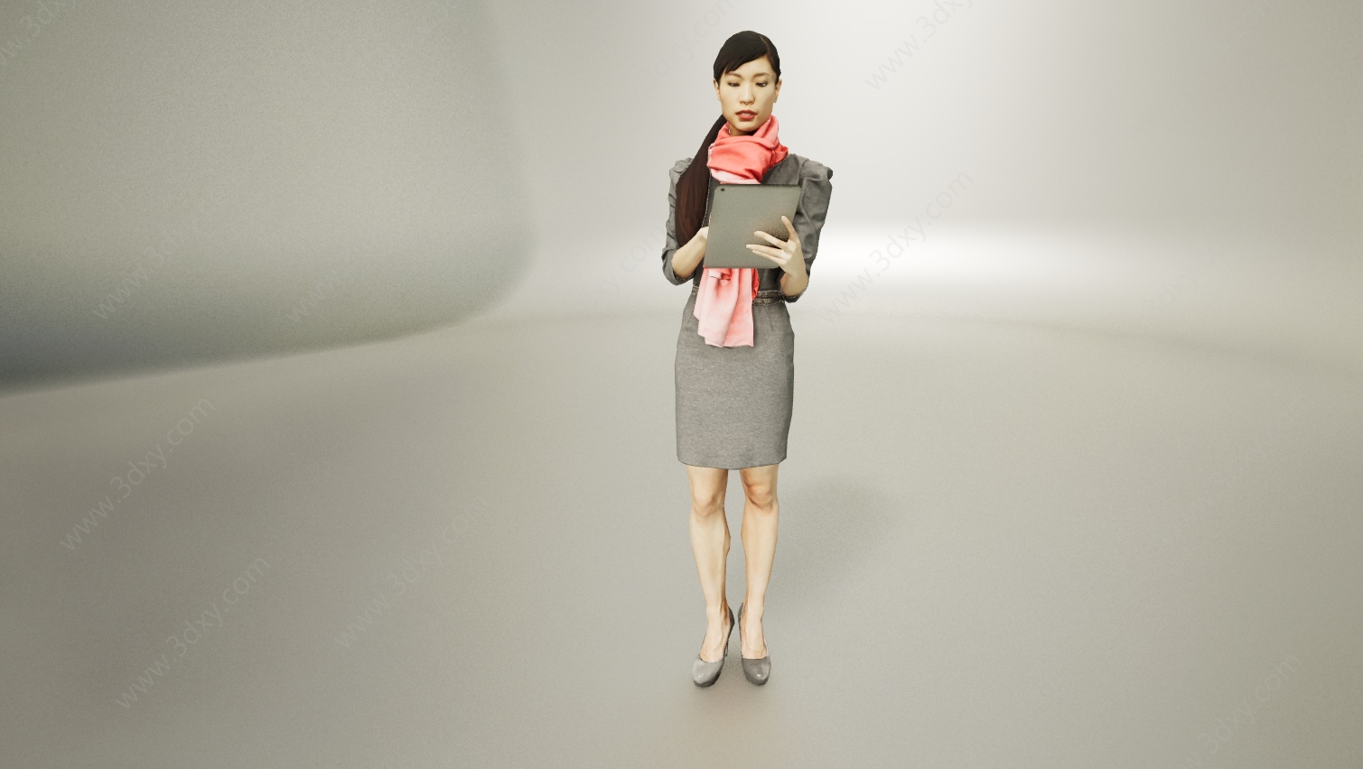 灰色连衣裙女3D模型