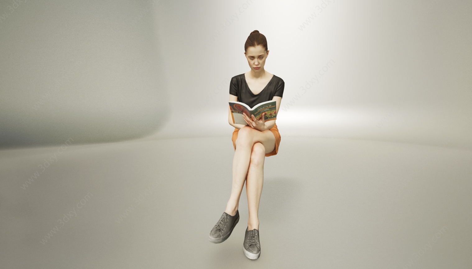 坐姿看书看杂志女人3D模型