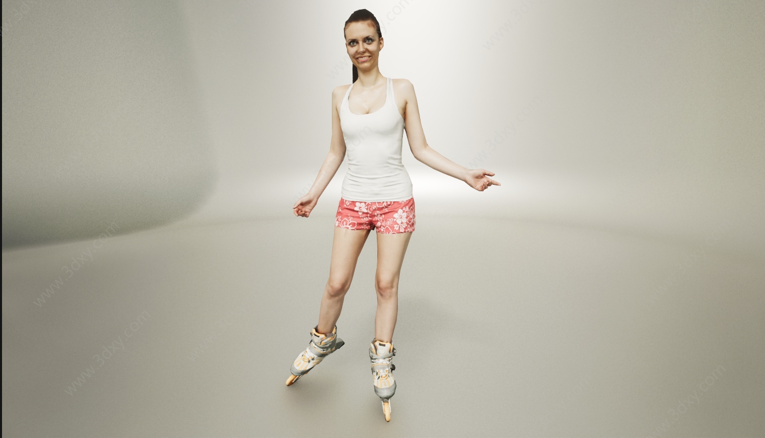 运动滑轮滑女人3D模型