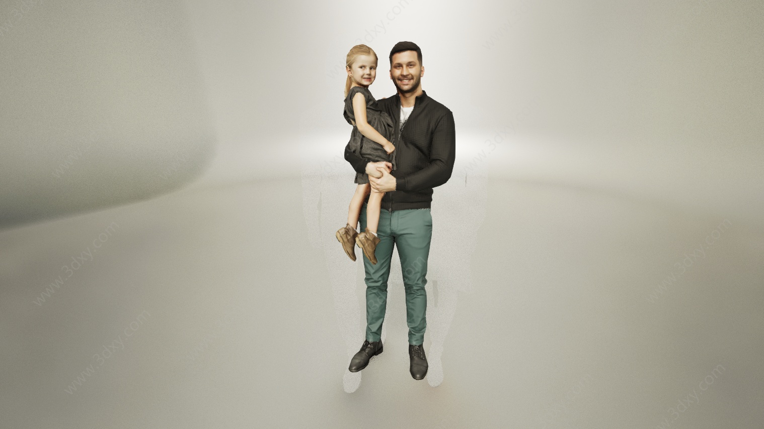 单手抱父女3D模型