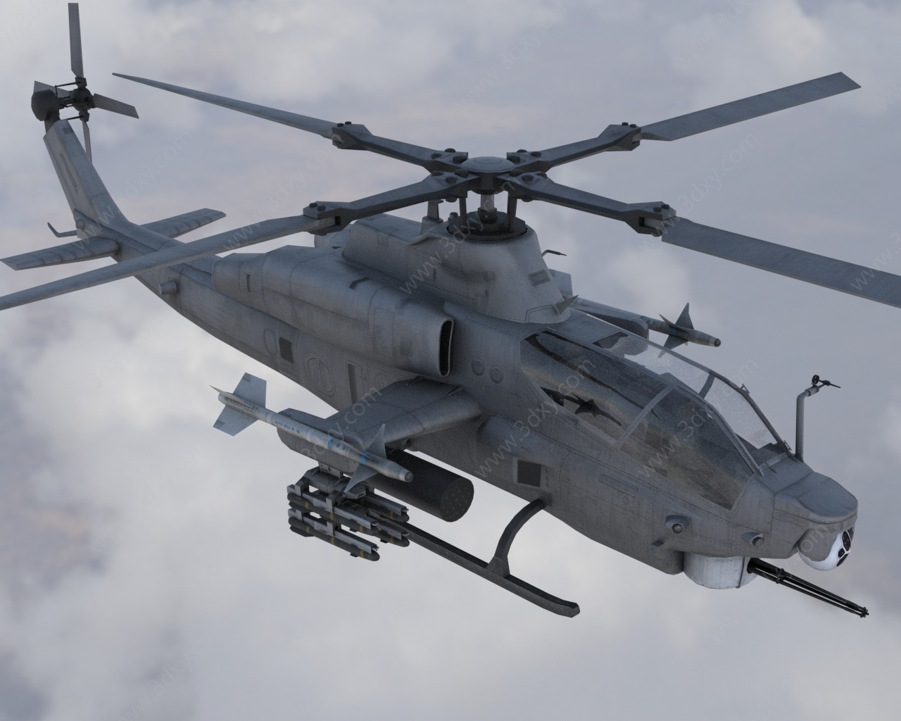 武装直升机带内饰驾驶舱3D模型