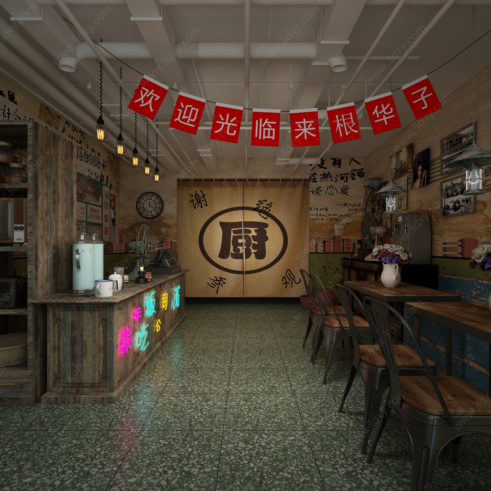 工业风复古中餐厅3D模型