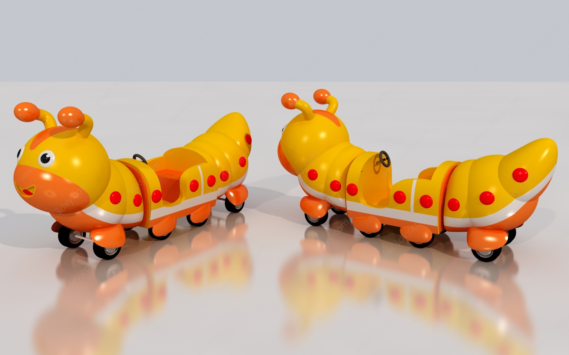 卡通毛毛虫玩具车3D模型