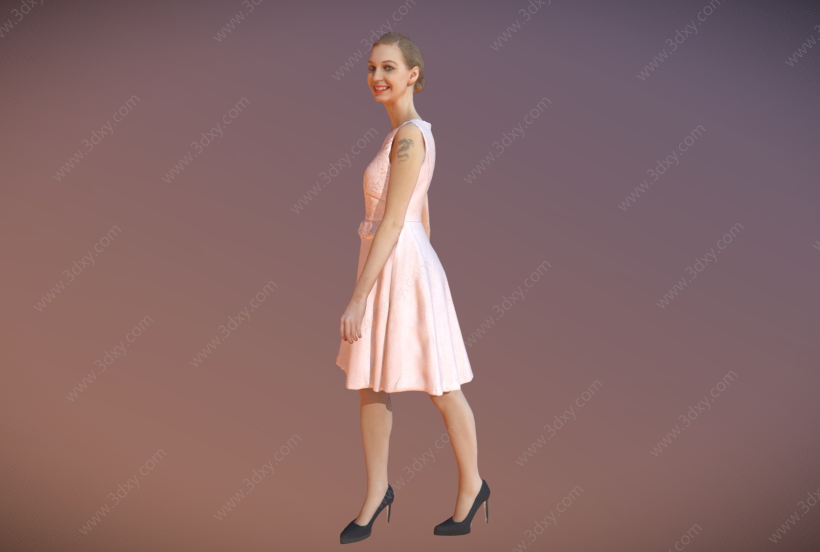 连衣裙长裙女站姿女孩3D模型