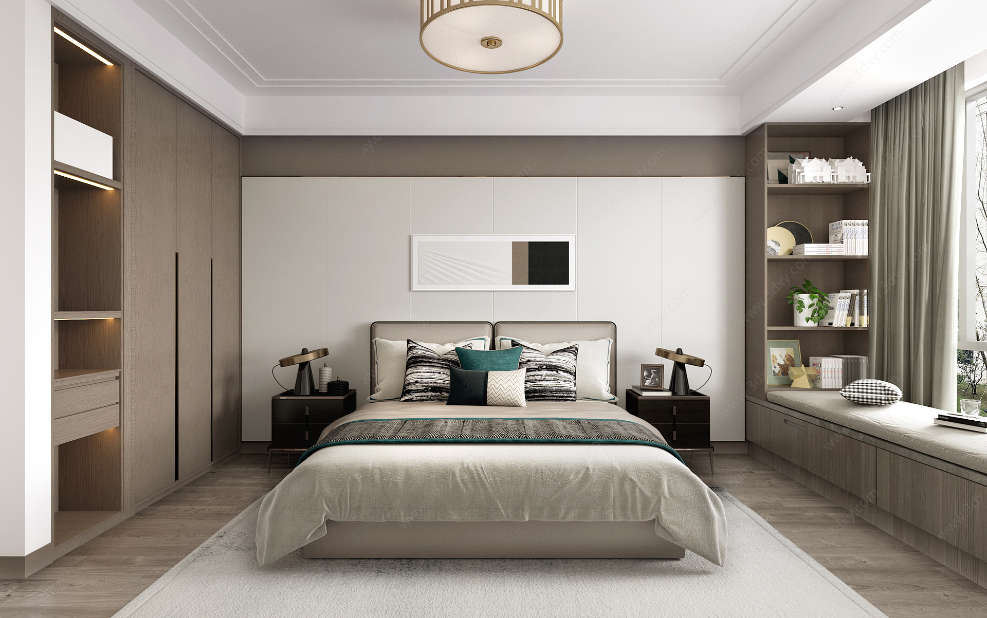 新中式复古家居卧室3D模型