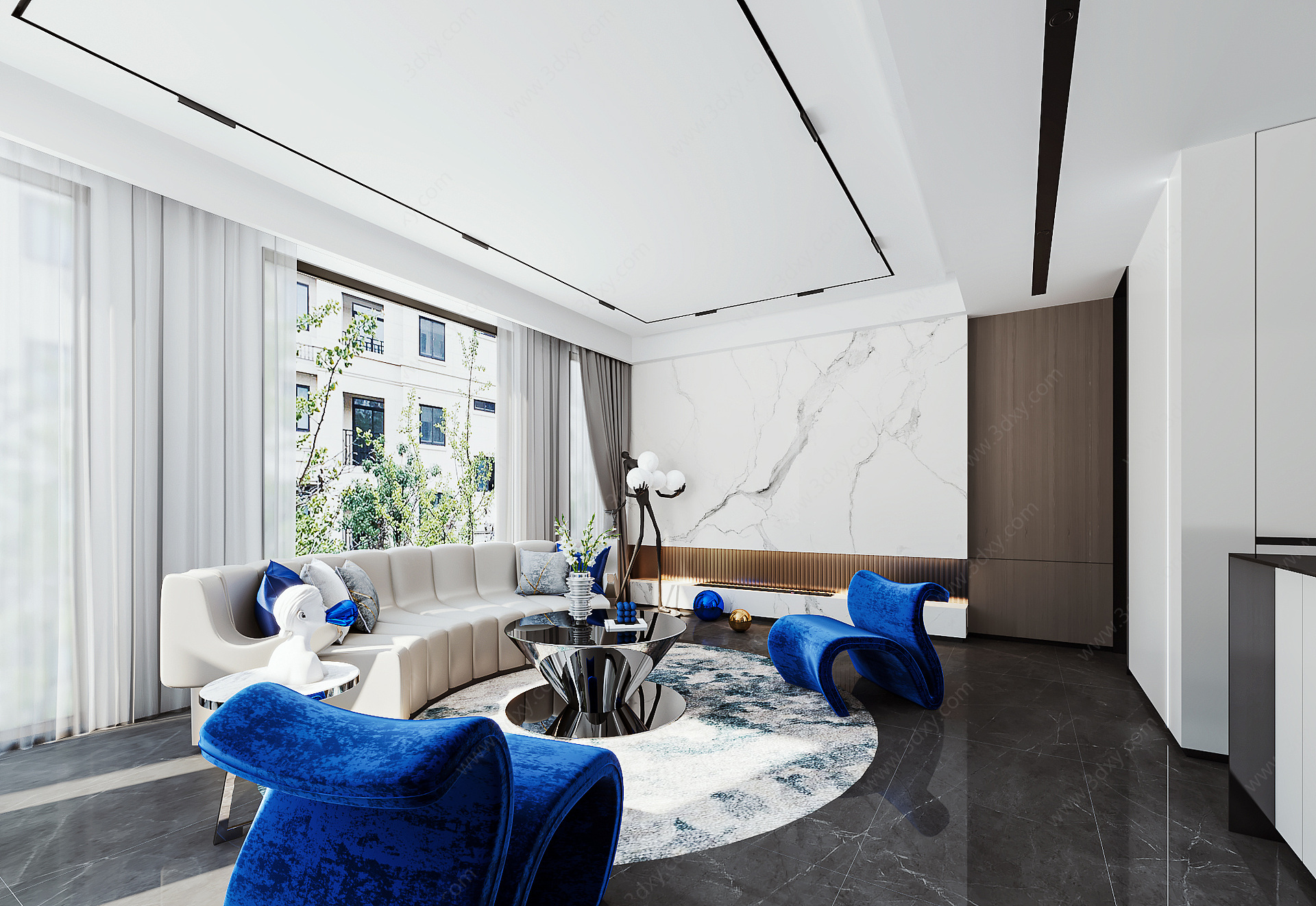 现代风克莱因蓝客厅3D模型
