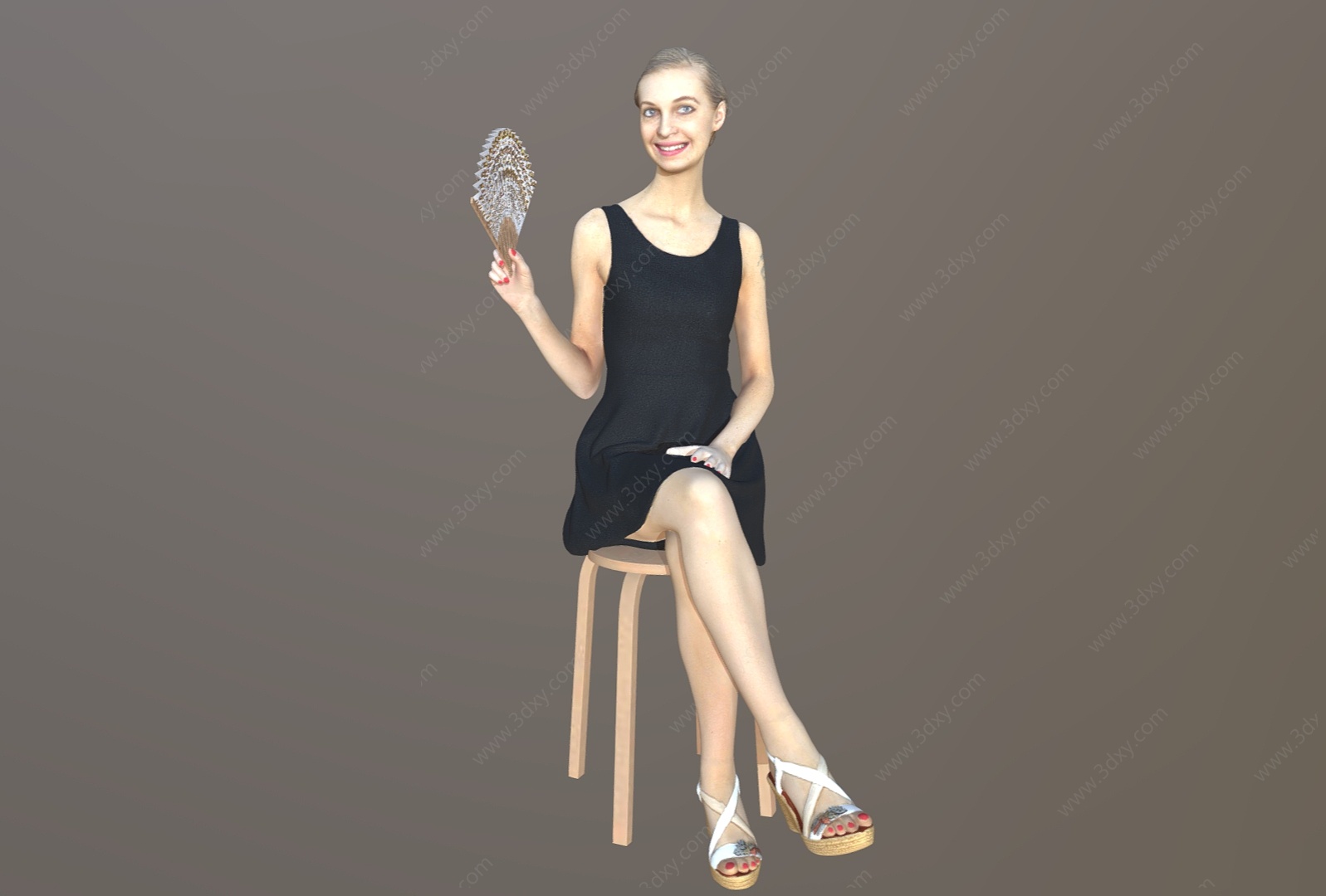 坐姿美女端酒杯的女孩3D模型