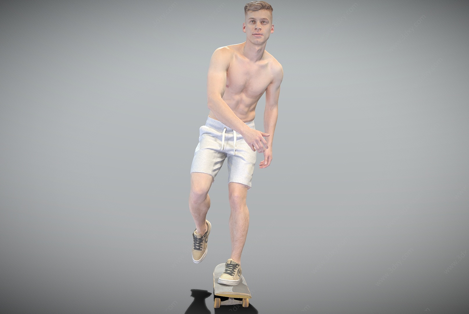 运动男人溜滑板3D模型
