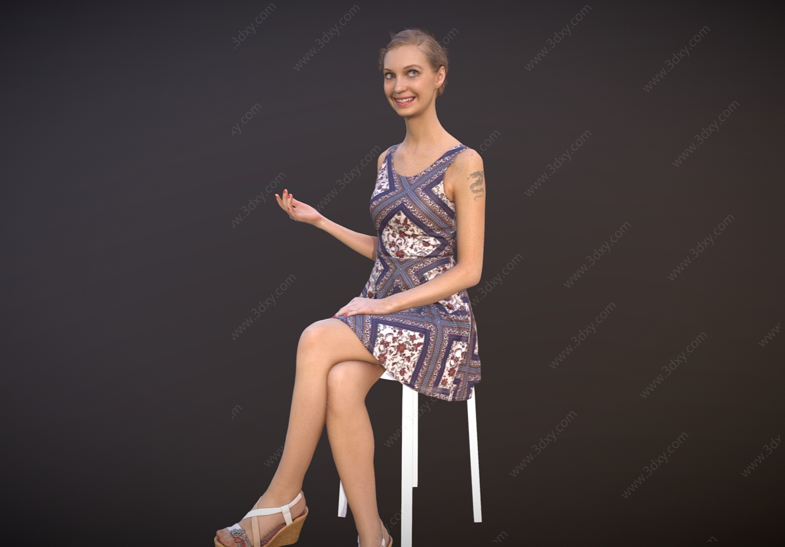坐姿长裙少女女生3D模型