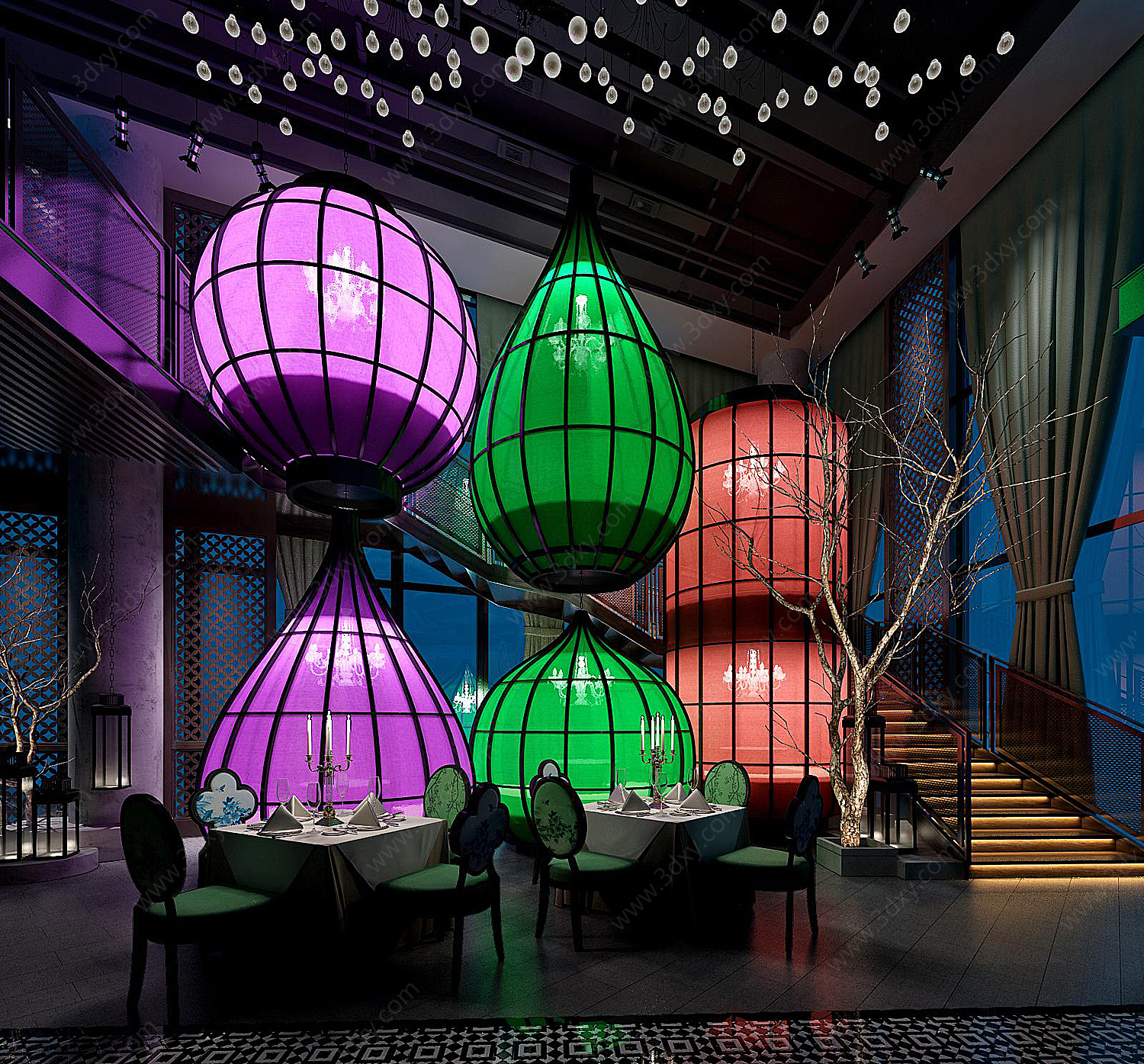 餐厅酒吧灯笼欧式新中式3D模型