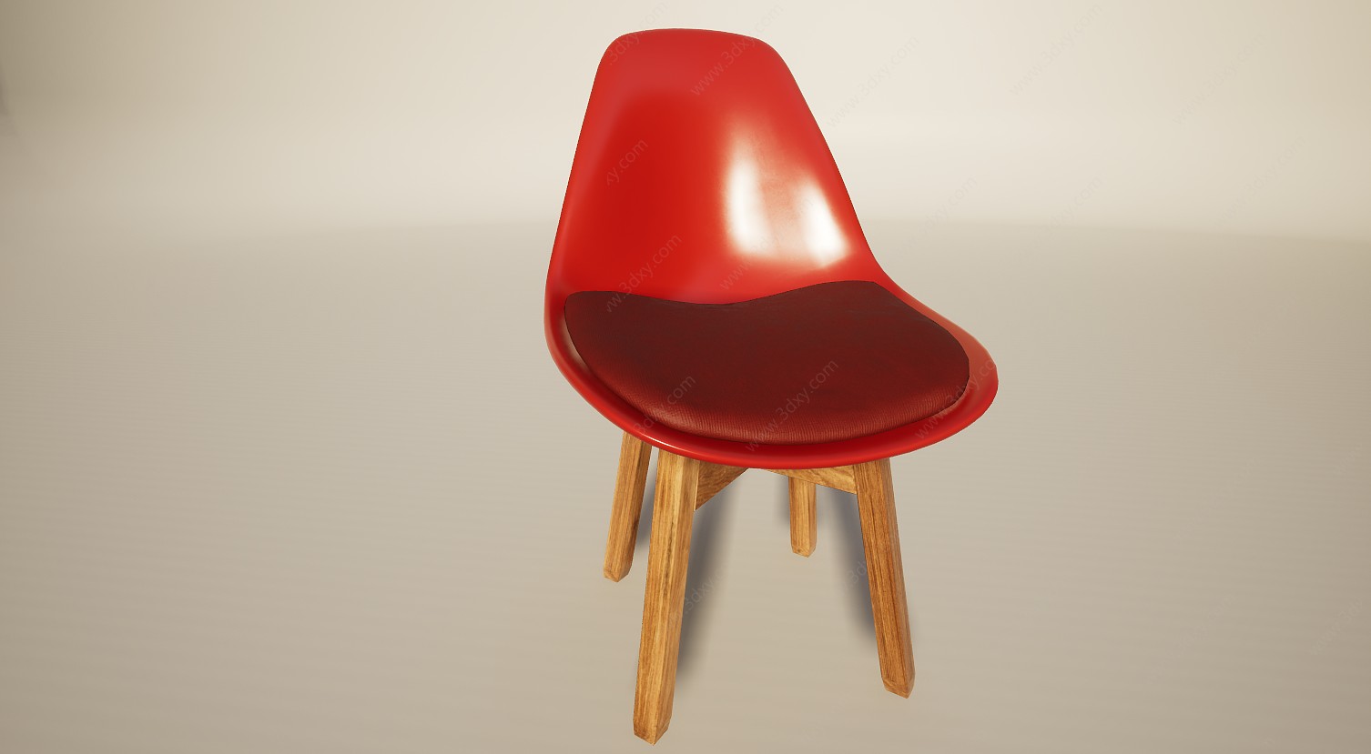 红色北欧简约塑料靠椅3D模型