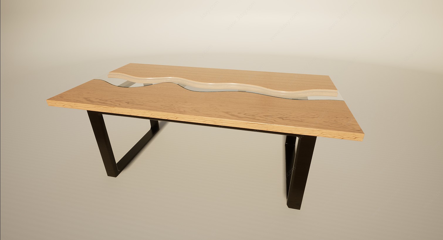 创意实木原木河流桌3D模型
