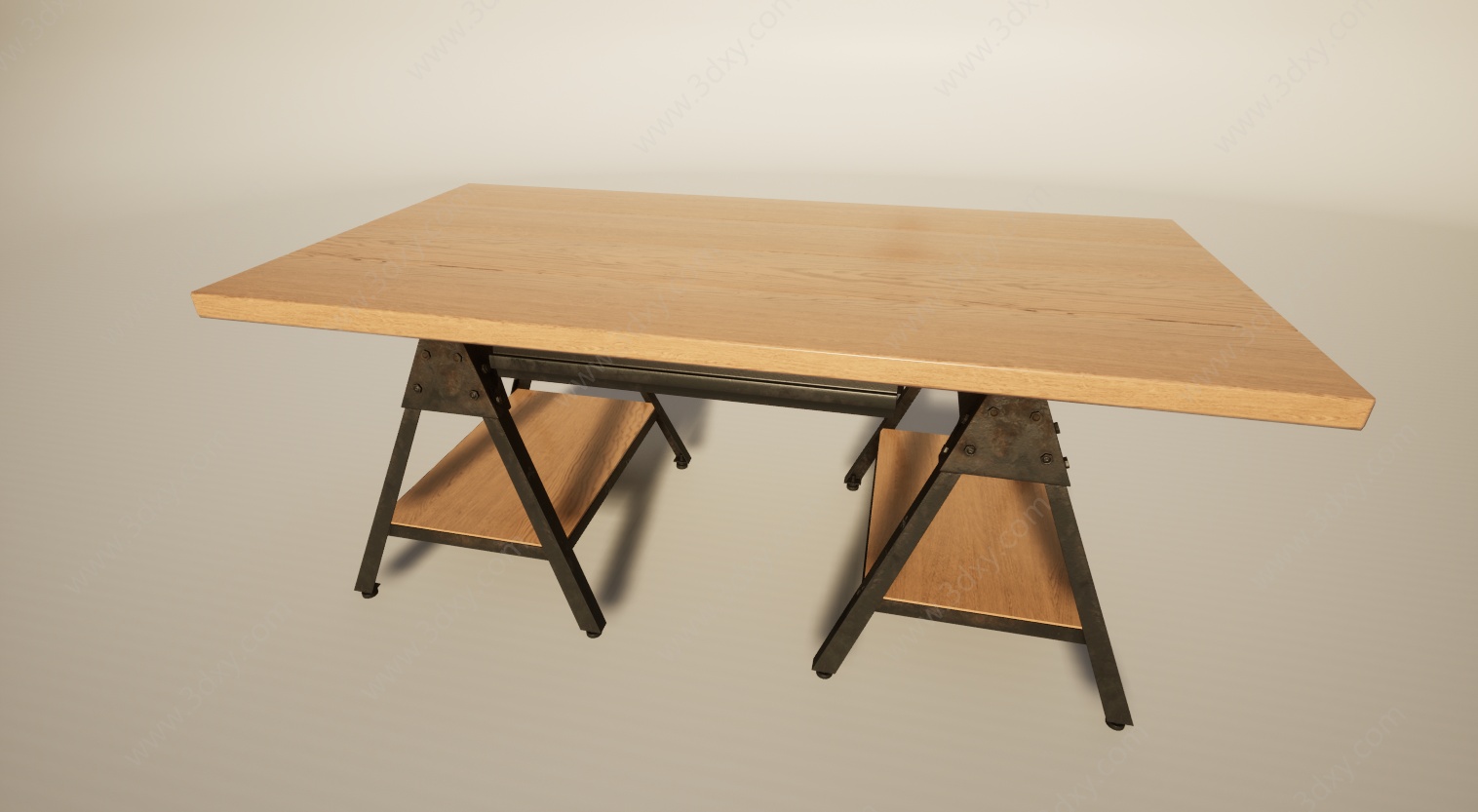 简易铁艺长桌办公桌3D模型