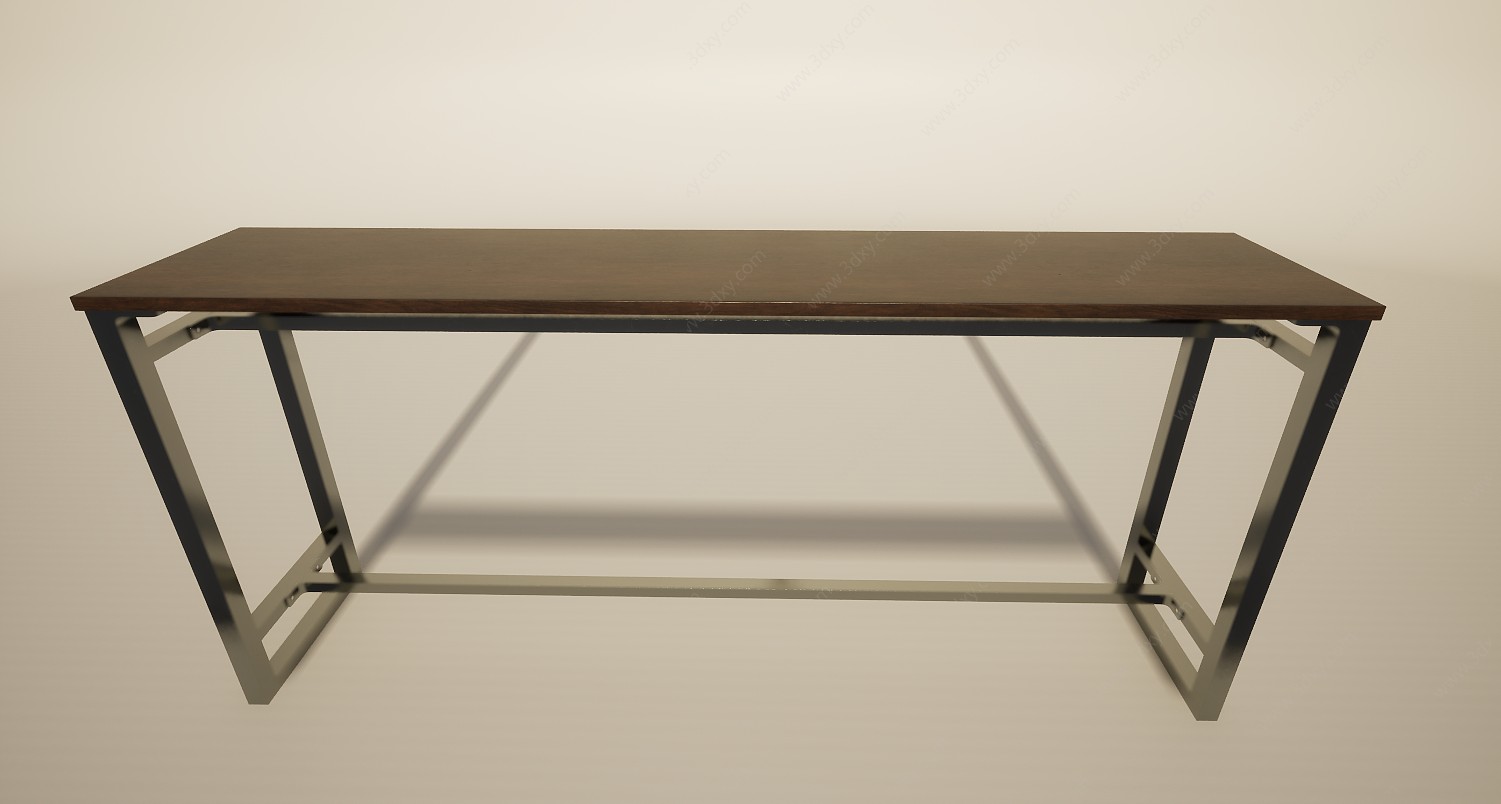 简易铁艺长桌会议办公桌3D模型