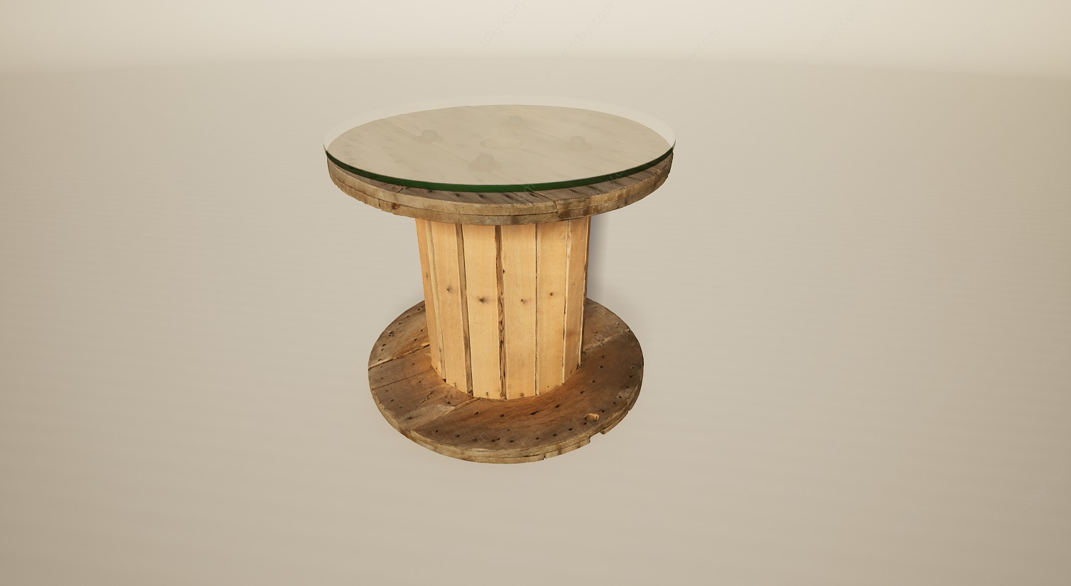 户外实木圆桌茶几桌3D模型