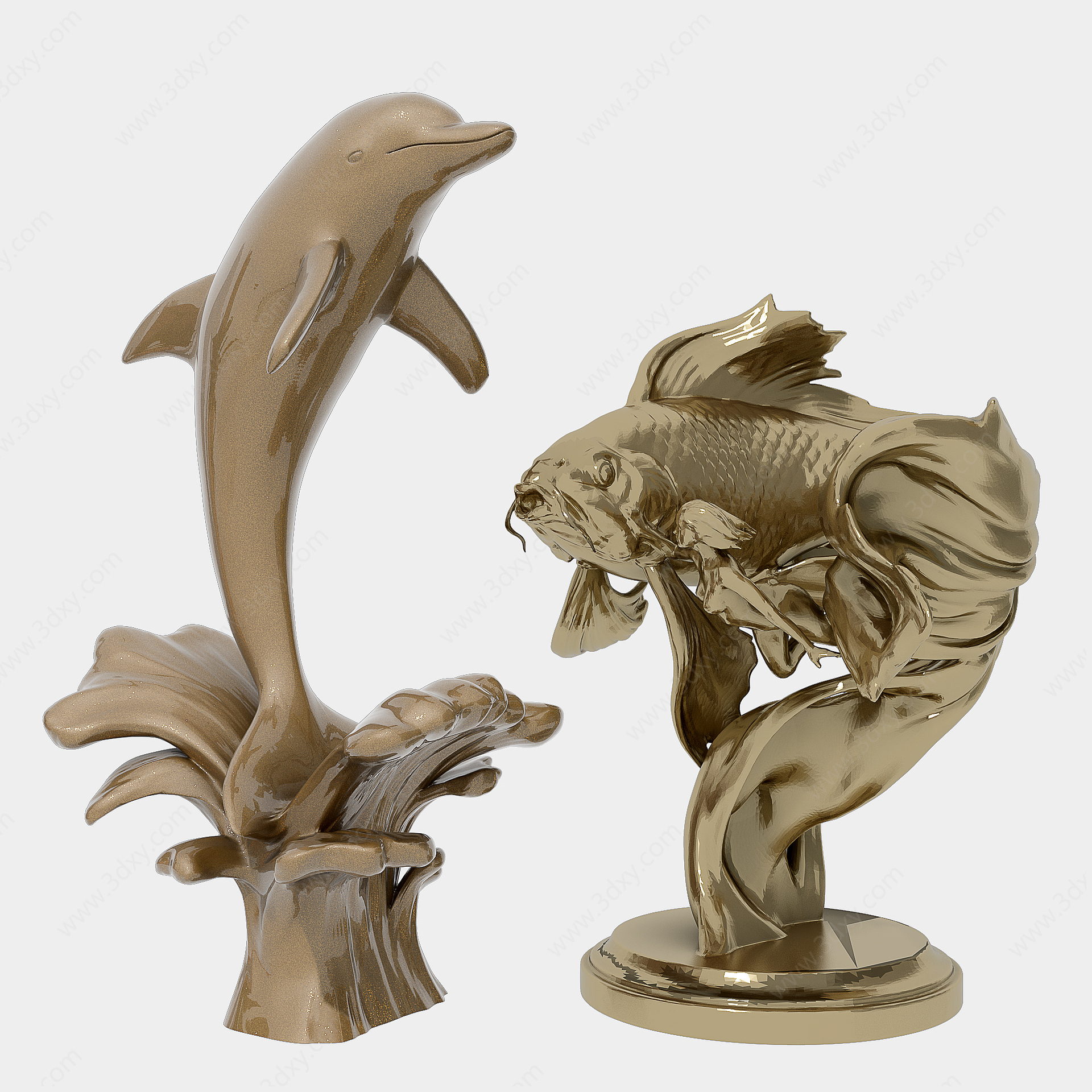 动物海豚金鱼雕塑3D模型