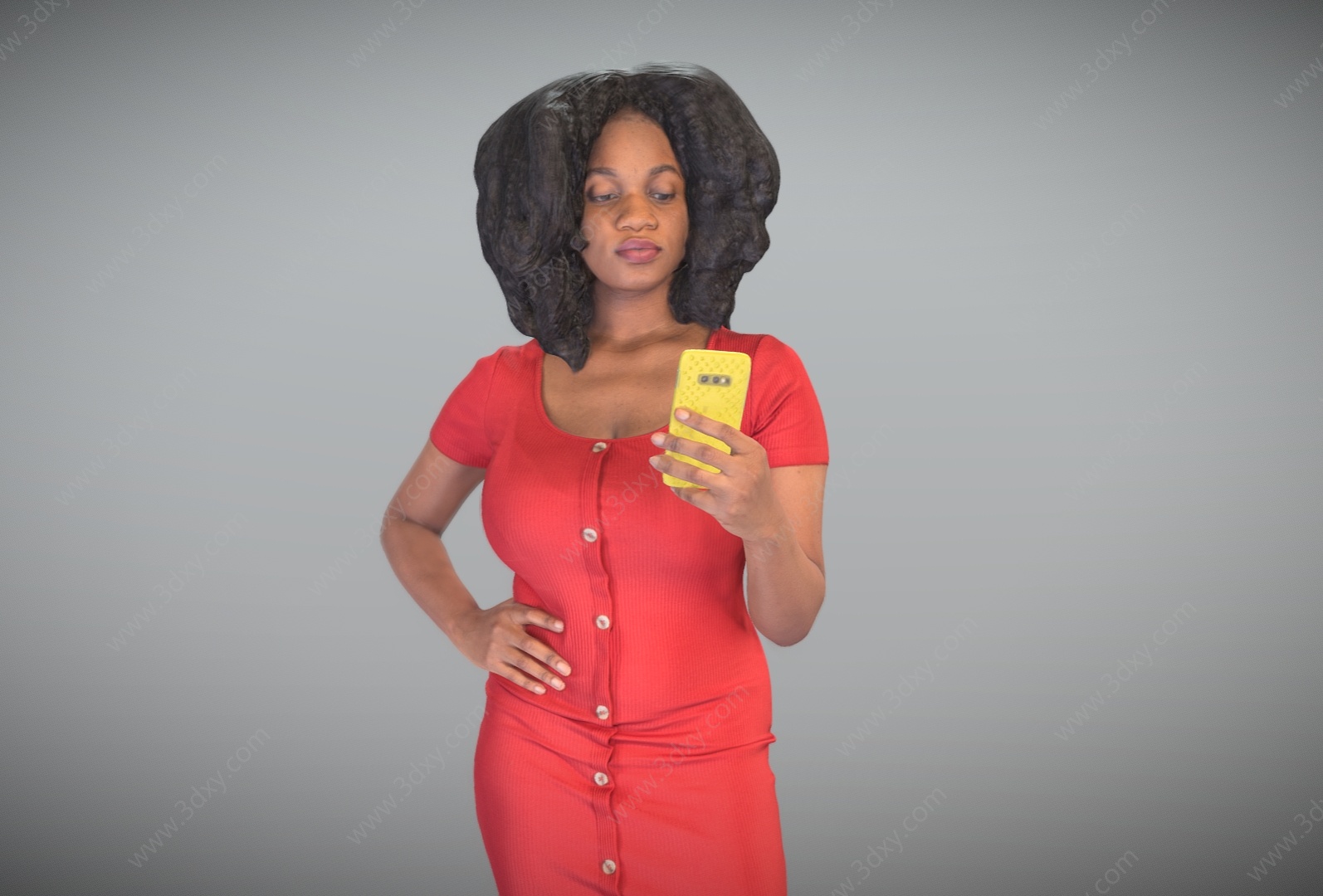 时尚女性看手机的女性女人3D模型