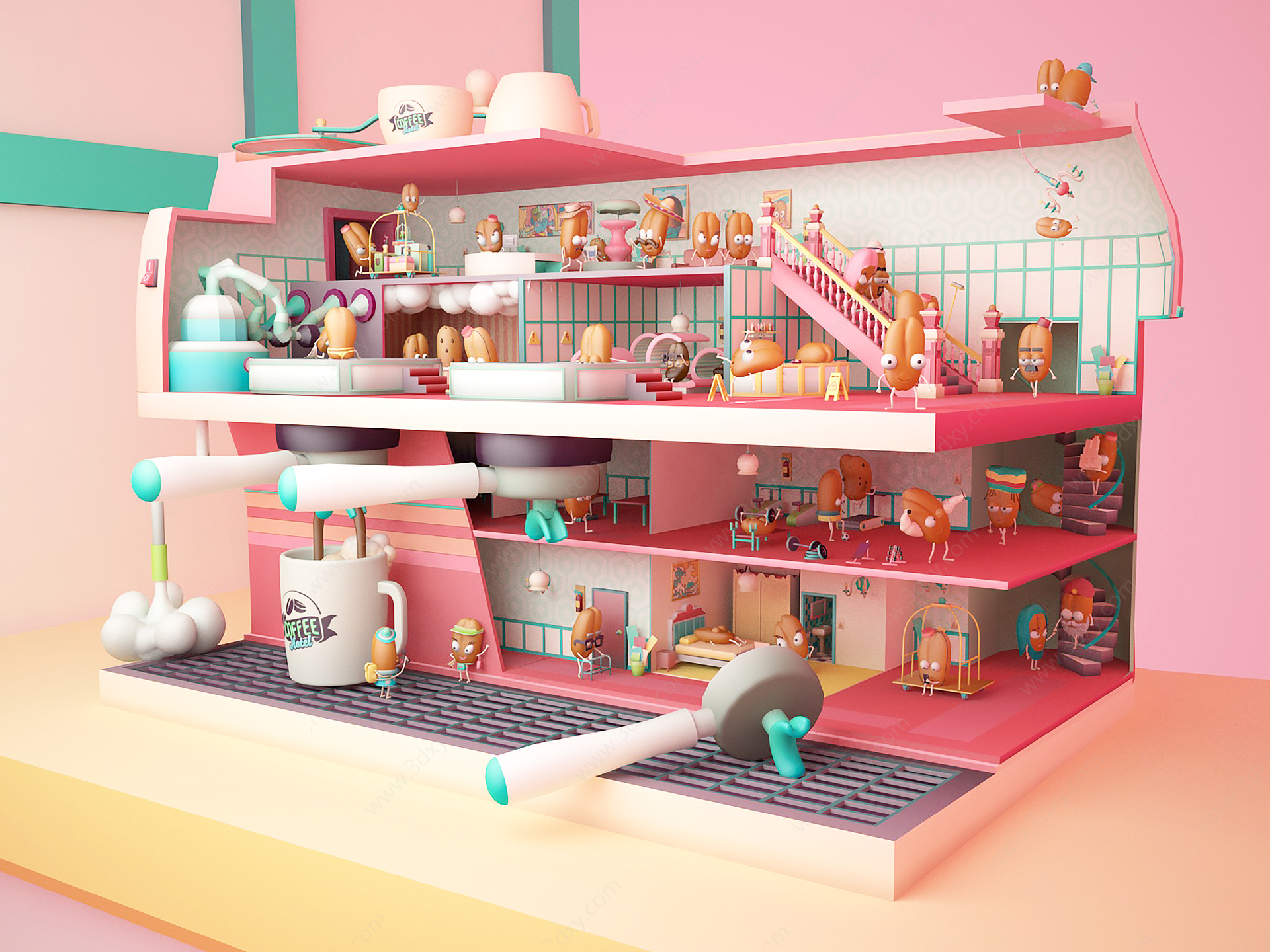 简欧游戏动画卡通咖啡厅3D模型