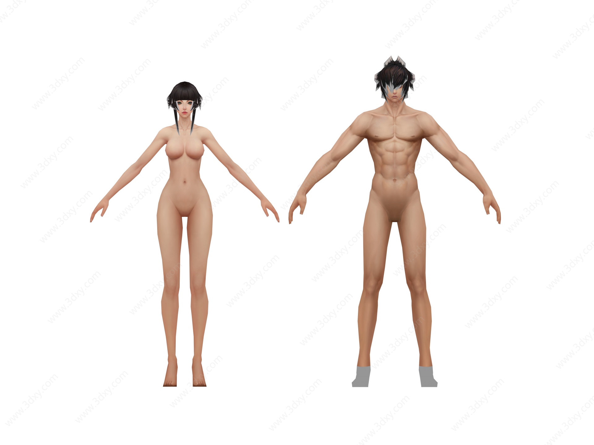 动漫游戏中体型男女裸模3D模型