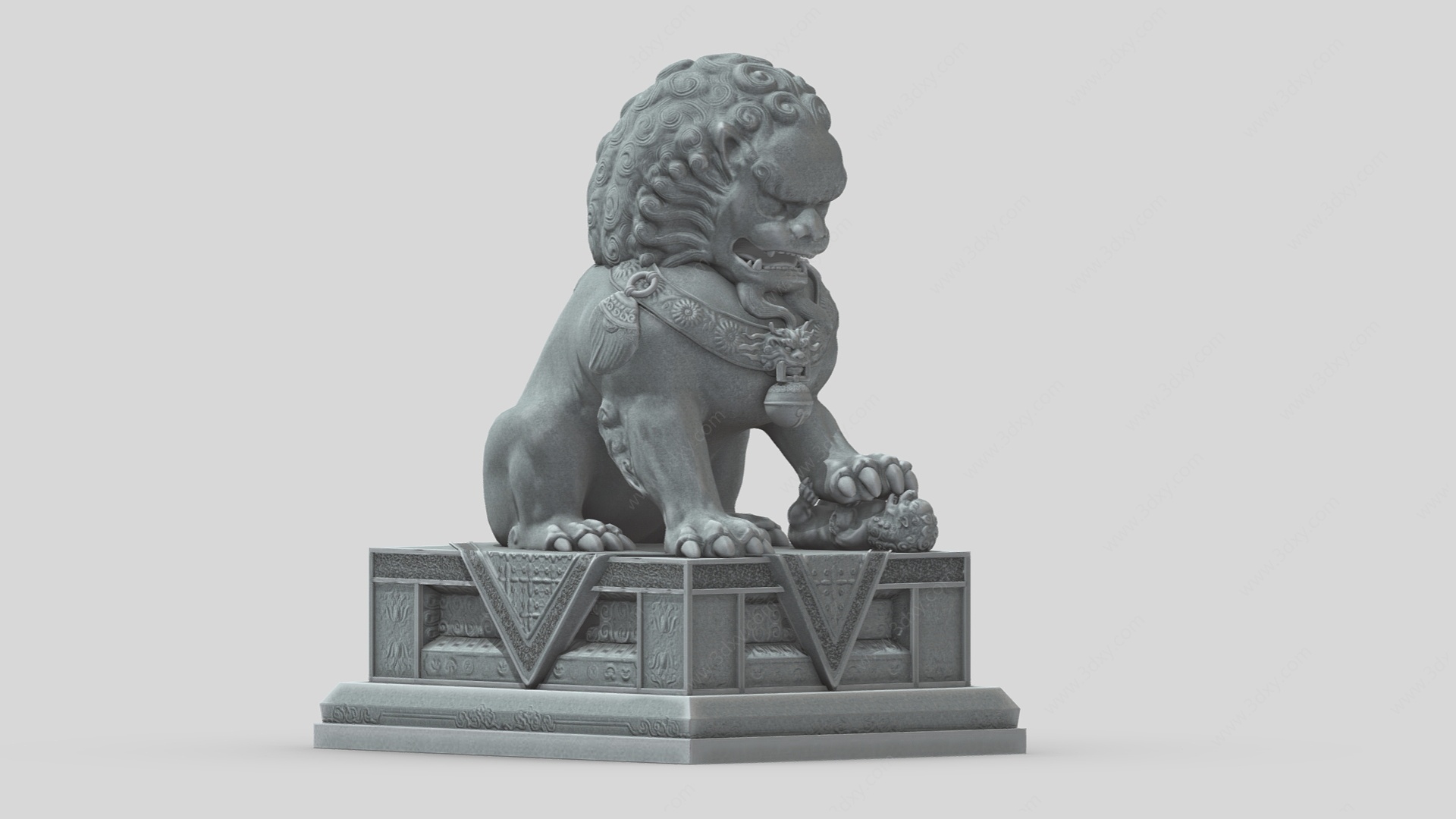 中式雕塑石雕石狮子景观3D模型