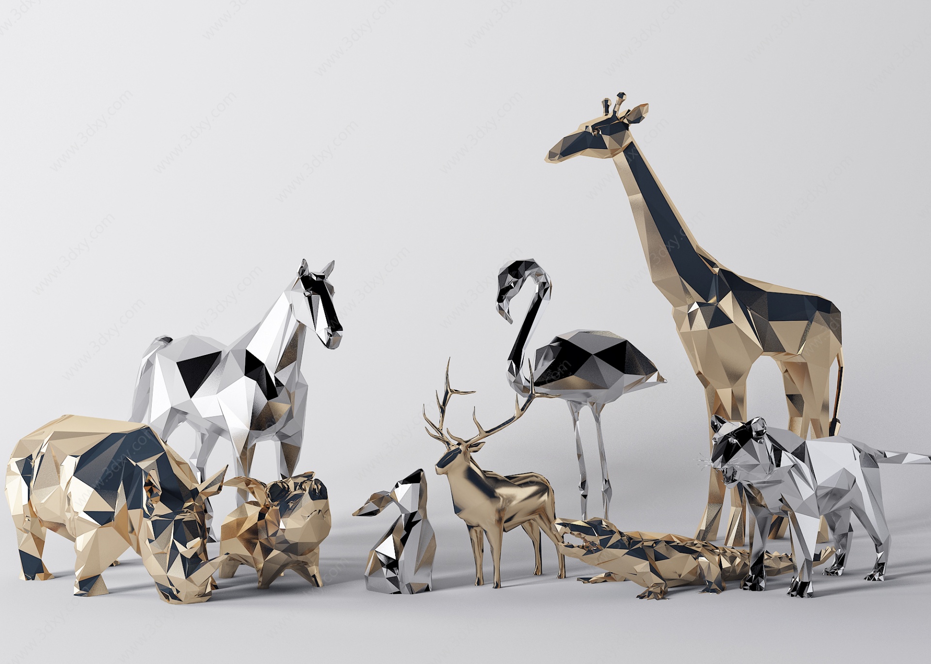 现代金属动物雕塑3D模型