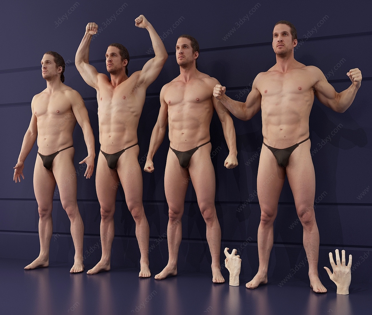 肌肉健身裸模男人3D模型